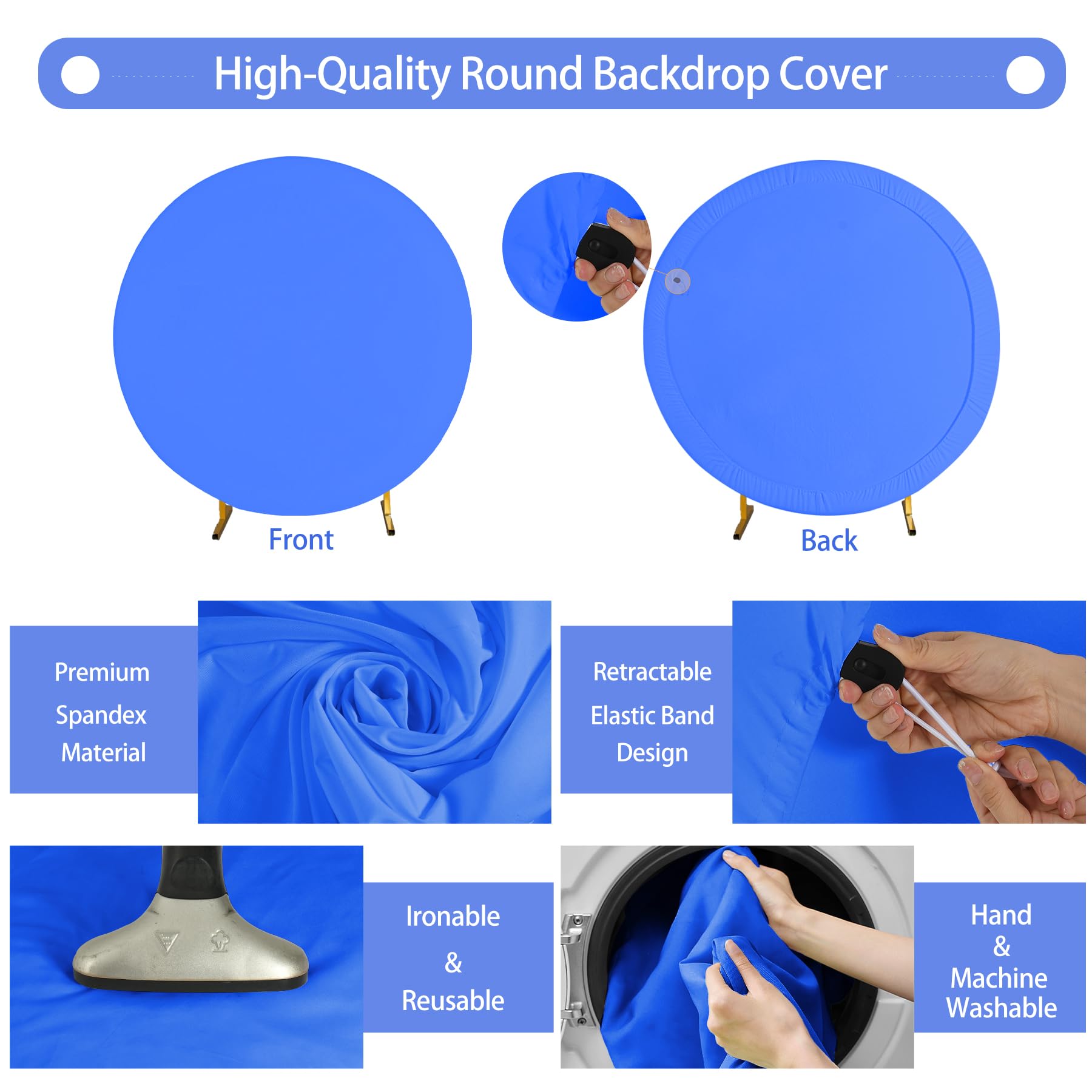 Gallety Royal Blue 7.2Ft Round Backdrop Cover For 5 7.2Ft Stands   Polyester Adjustable Arch Decoration For Wedding, Party, Phot