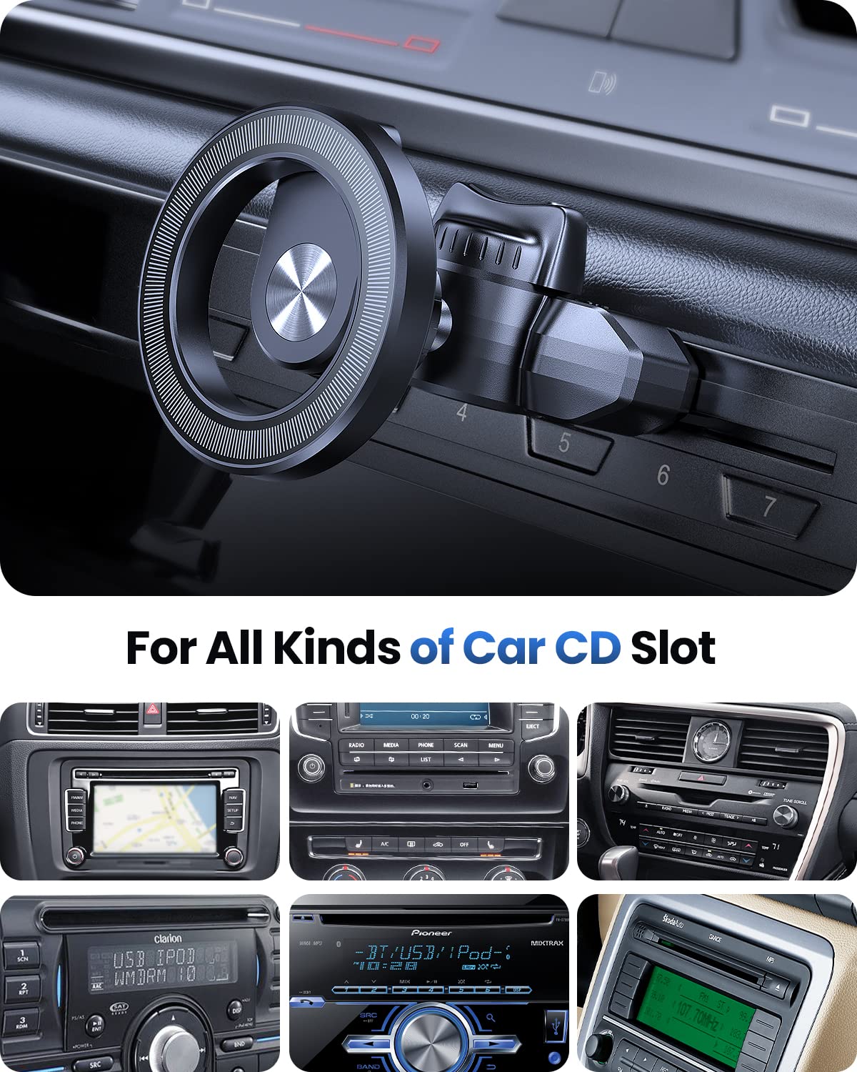 Oqtiq For Magsafe Cd Phone Mount[Hollow Ring Design] Magnetic Phone Holder For Car Cd Phone Holder Mount For Iphone 16 15 14 13