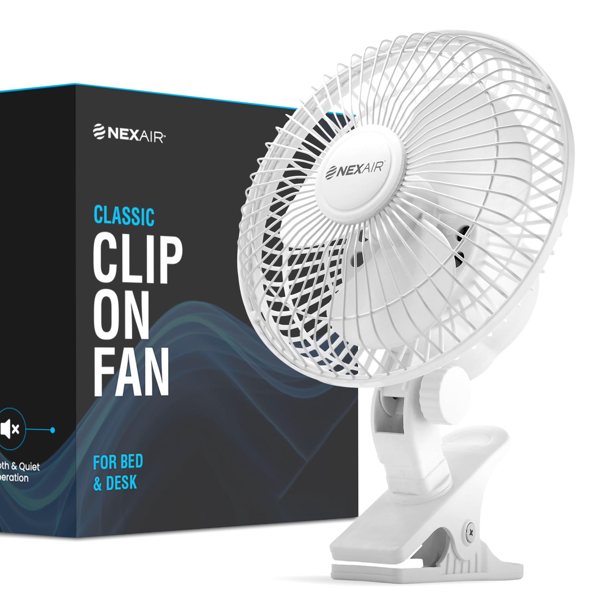Nexair 6 Inch Clip On Fan,360 Degree Rotation,Two Speed Portable Clip Fan With Strong Clamp Grip,Quiet Operating Desk Fan Made O