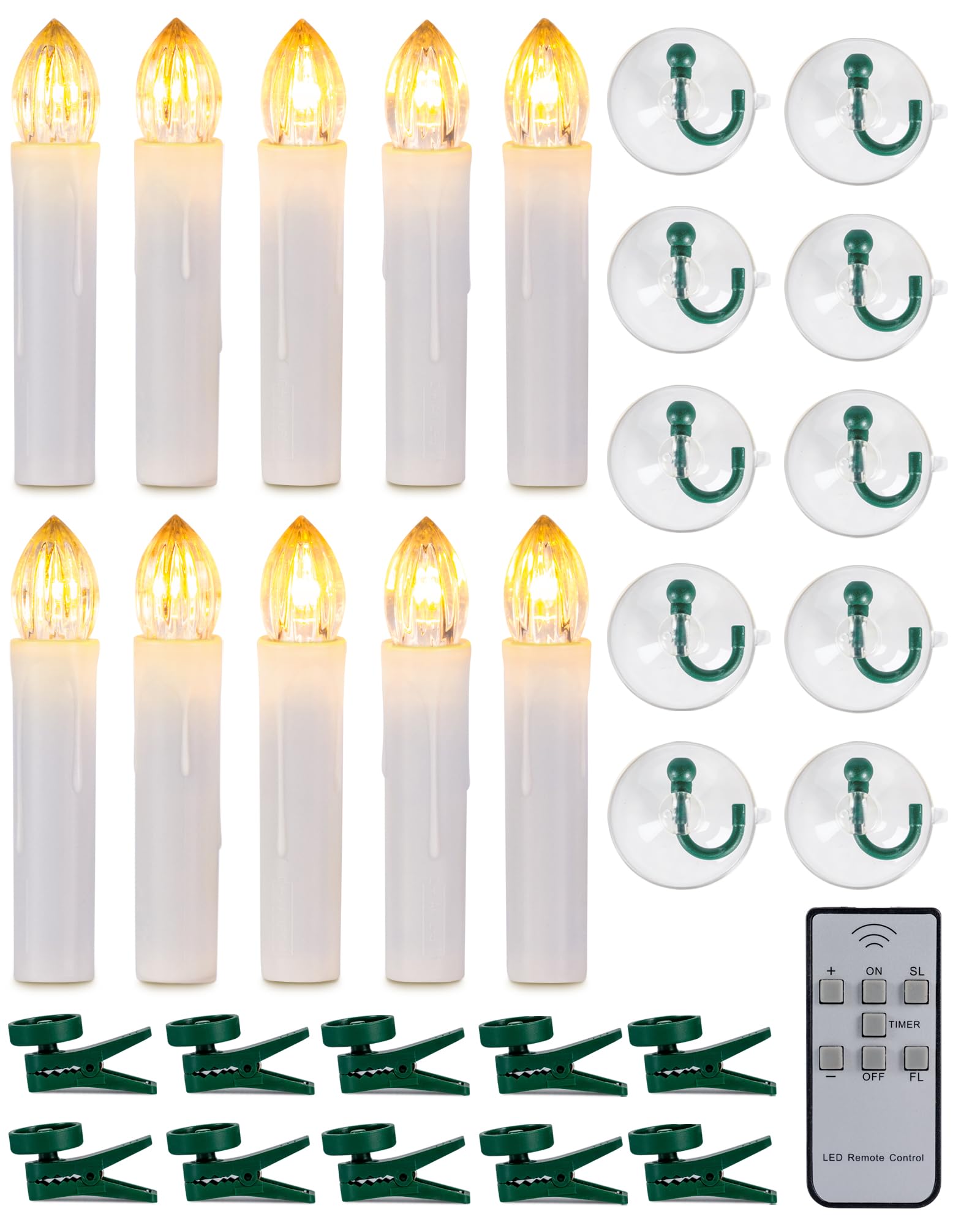 Homemory Led Christmas Candles, 8 Hour Timer, 4 Inch Diameter, Battery Operated, Warm White Light, Plastic Material, 10 Pack
