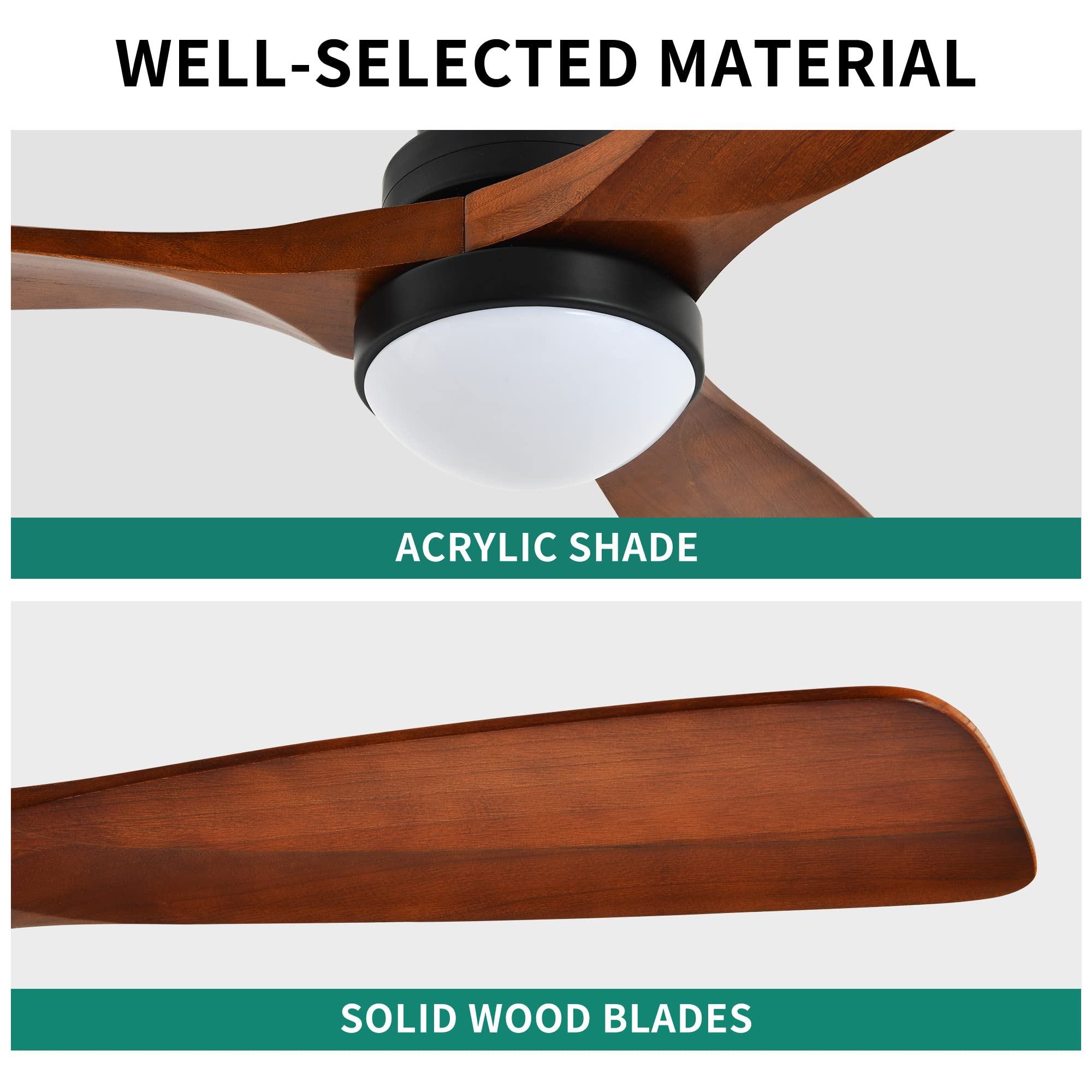 Yitahome 52'' Ceiling Fan With Lights And Wall Switch Remote, Industrial Wood Fan With Quiet Reversible 6 Speeds Motor, Dimmable