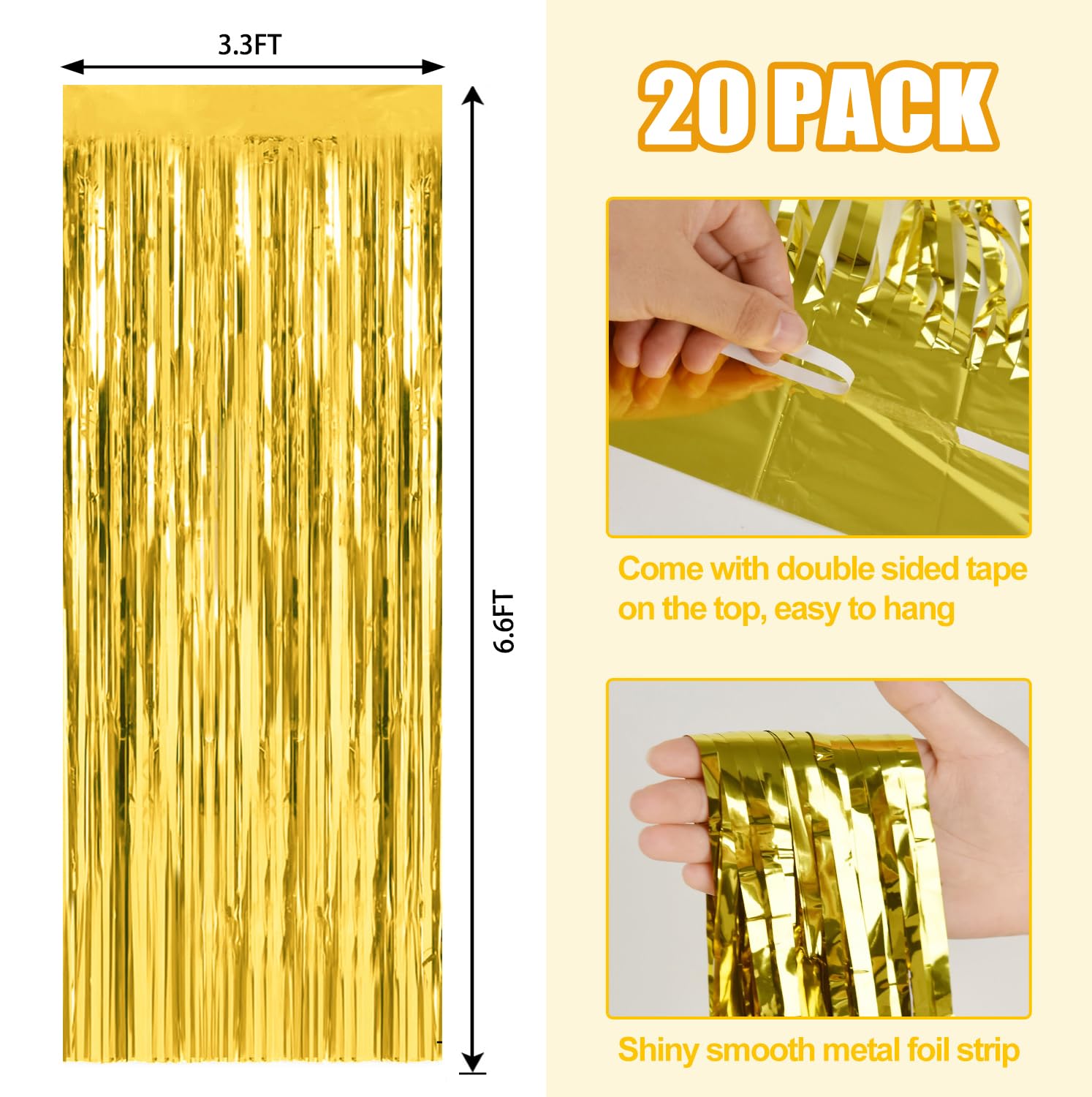 20 Pack Gold Metallic Tinsel Foil Fringe Curtains Party Photo Backdrop Party Streamers For Birthday,Graduation,New Year Eve Deco