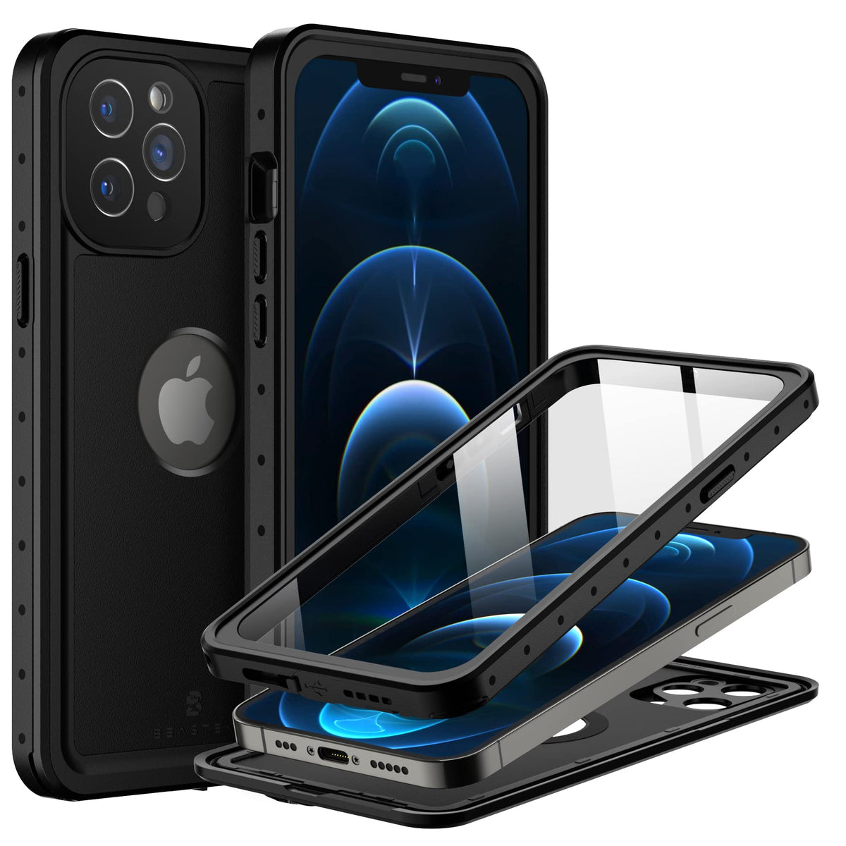 Beastek Iphone 12 Pro Waterproof Case, Nre Series Shockproof Dustproof Underwater Ip68 With Built In Screen Protector Anti Scrat