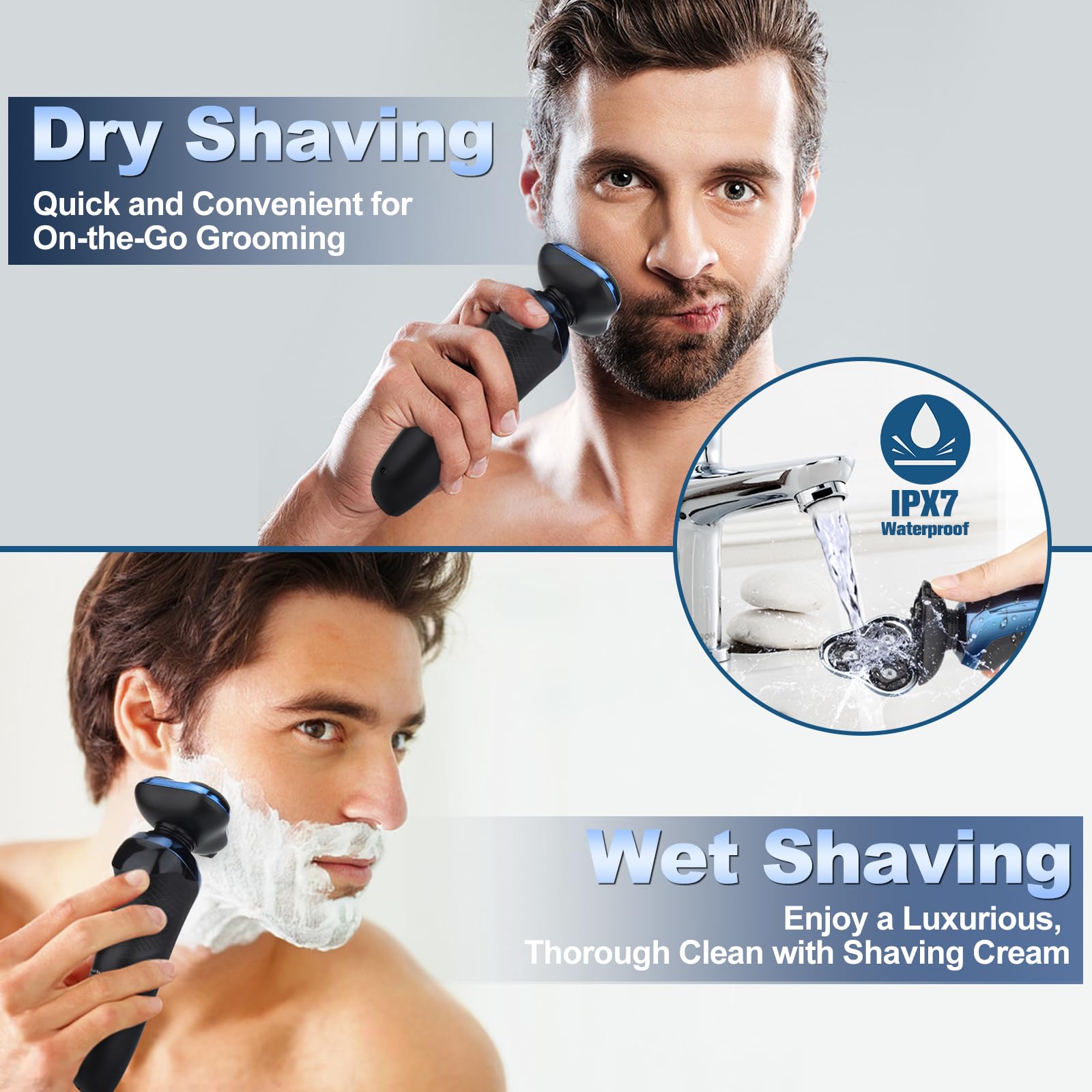 Electric Razor For Men,Mens Electric Shavers Rotary,Led Display 100% Waterproof Cordless Razor, Wet/Dry Shaving,Electric Shaver