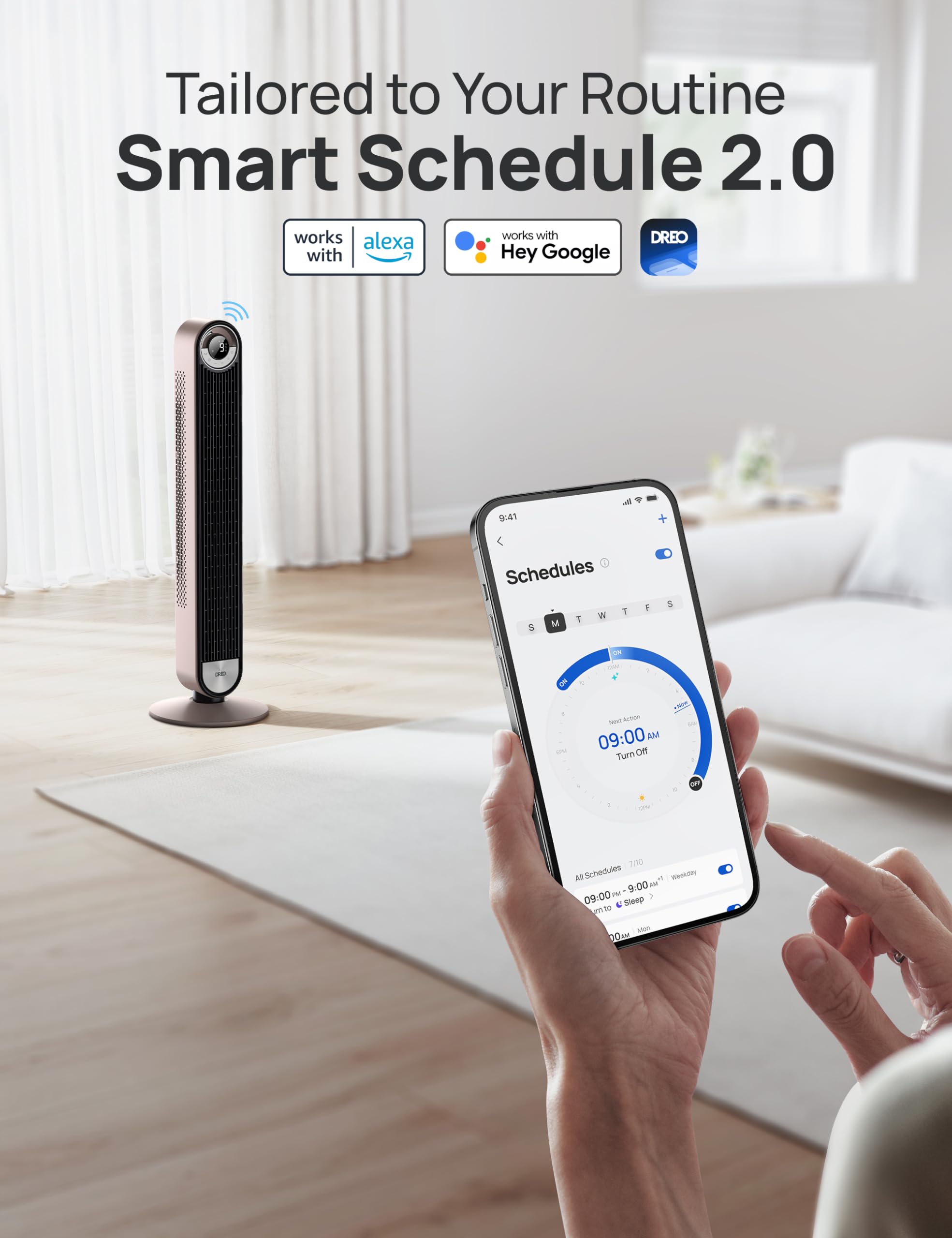 Dreo Smart Tower Fans For Home, 90 Oscillating Fan Bedroom Indoors, Voice Control Floor With 12H Timer, 42 Inch Quiet Bladeless