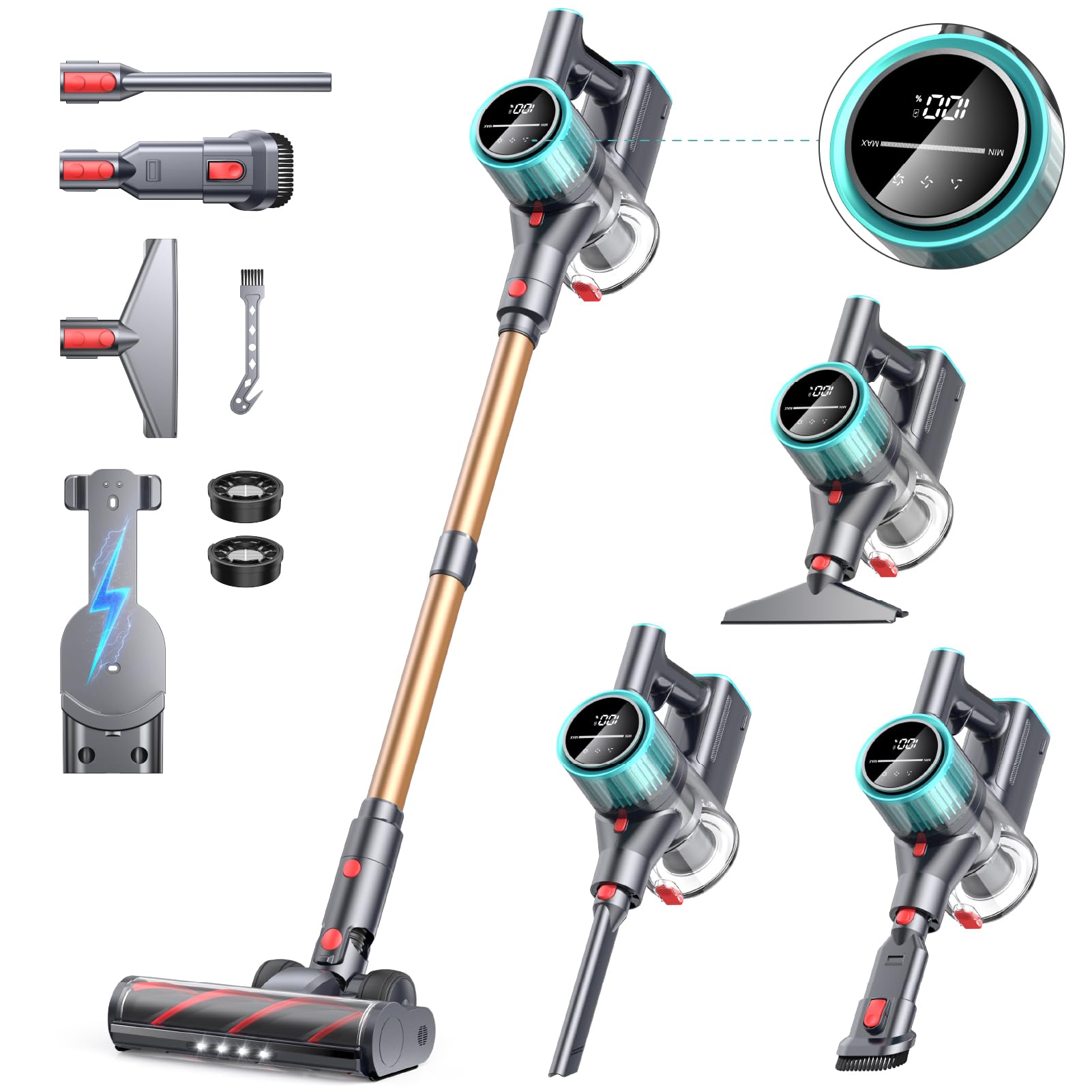 Cordless Vacuum Cleaner, 45Kpa 550W Vacuum Cleaners For Home, 60 Mins Stick Vacuum Cordless Rechargeable, Self Standing, Wall Mo