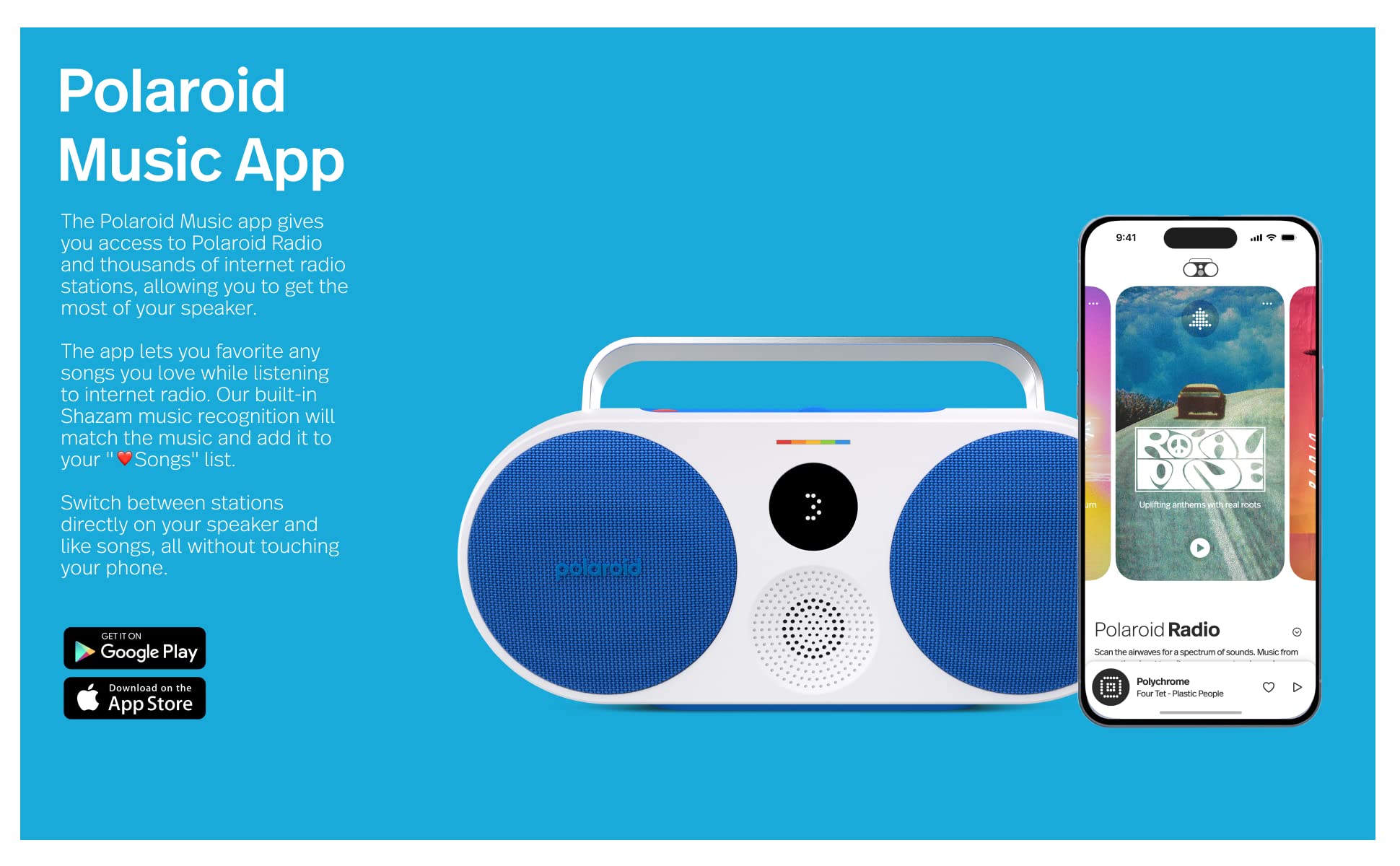 Polaroid P3 Music Player (Black) - Retro-Futuristic Boombox Wireless Bluetooth Speaker Rechargeable With Dual Stereo Pairing