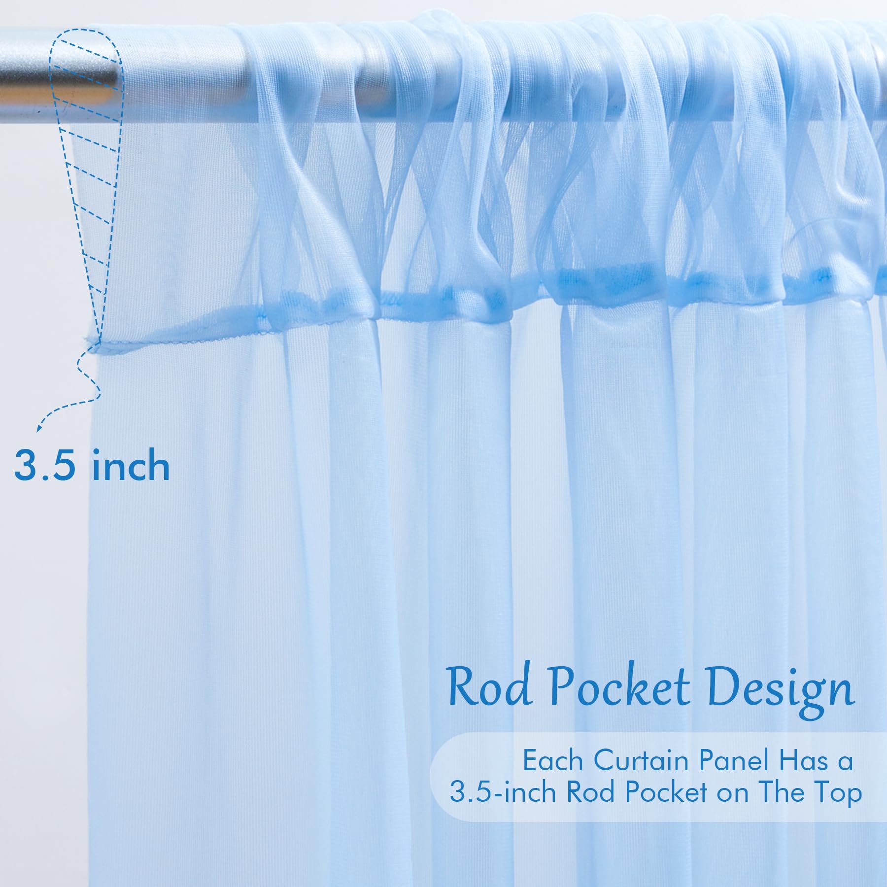 20X10Ft Baby Blue Tulle Backdrop Curtain With Lights String For Parites, Sheer Backdrop Curtains For Wedding Baby Shower Birthda