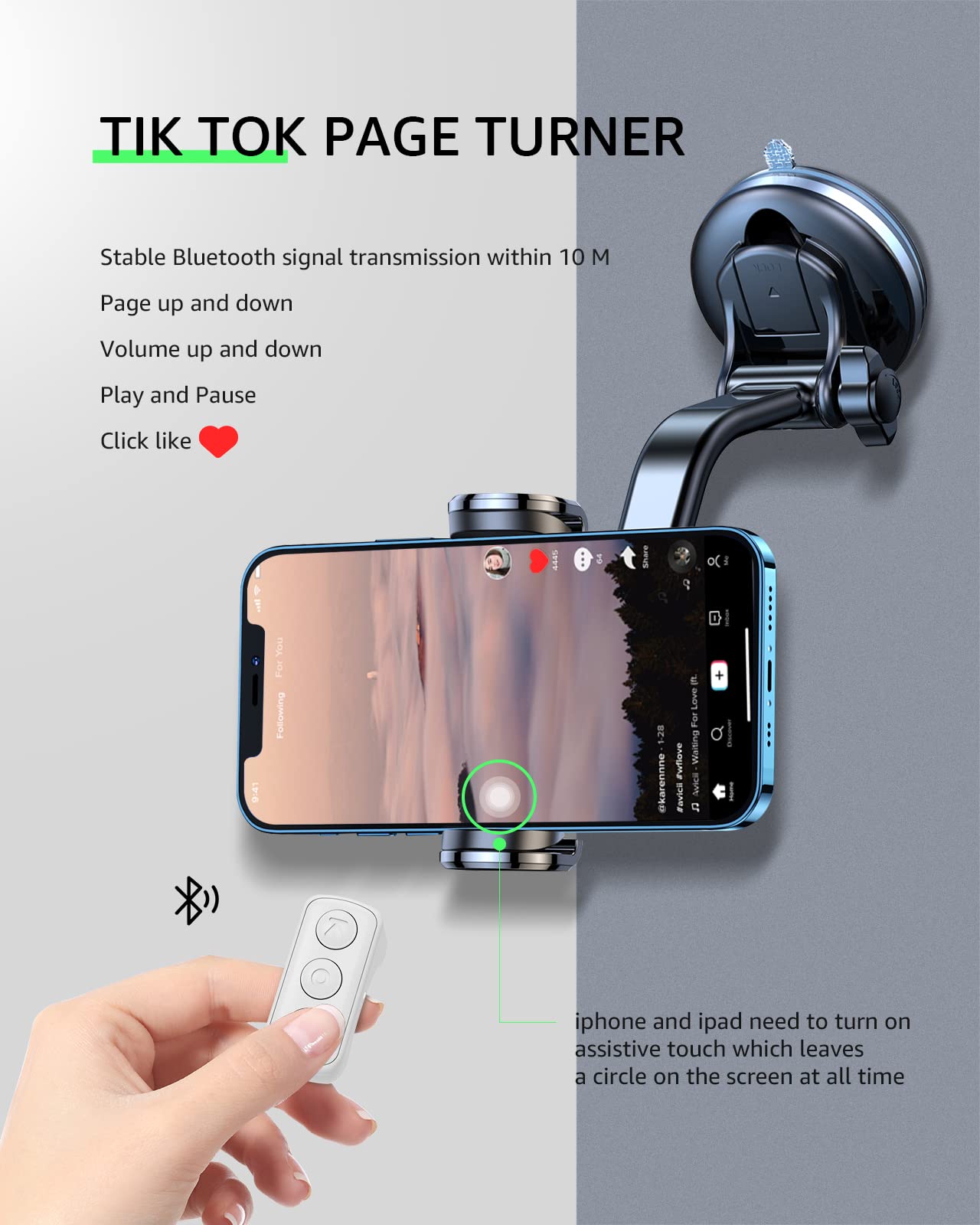Tik Tok Bluetooth Remote Control Wireless Page Turner Tiktok Scrolling Control Rechargeable With Ring Design For Iphone Android Ipad Cell Phone (White)