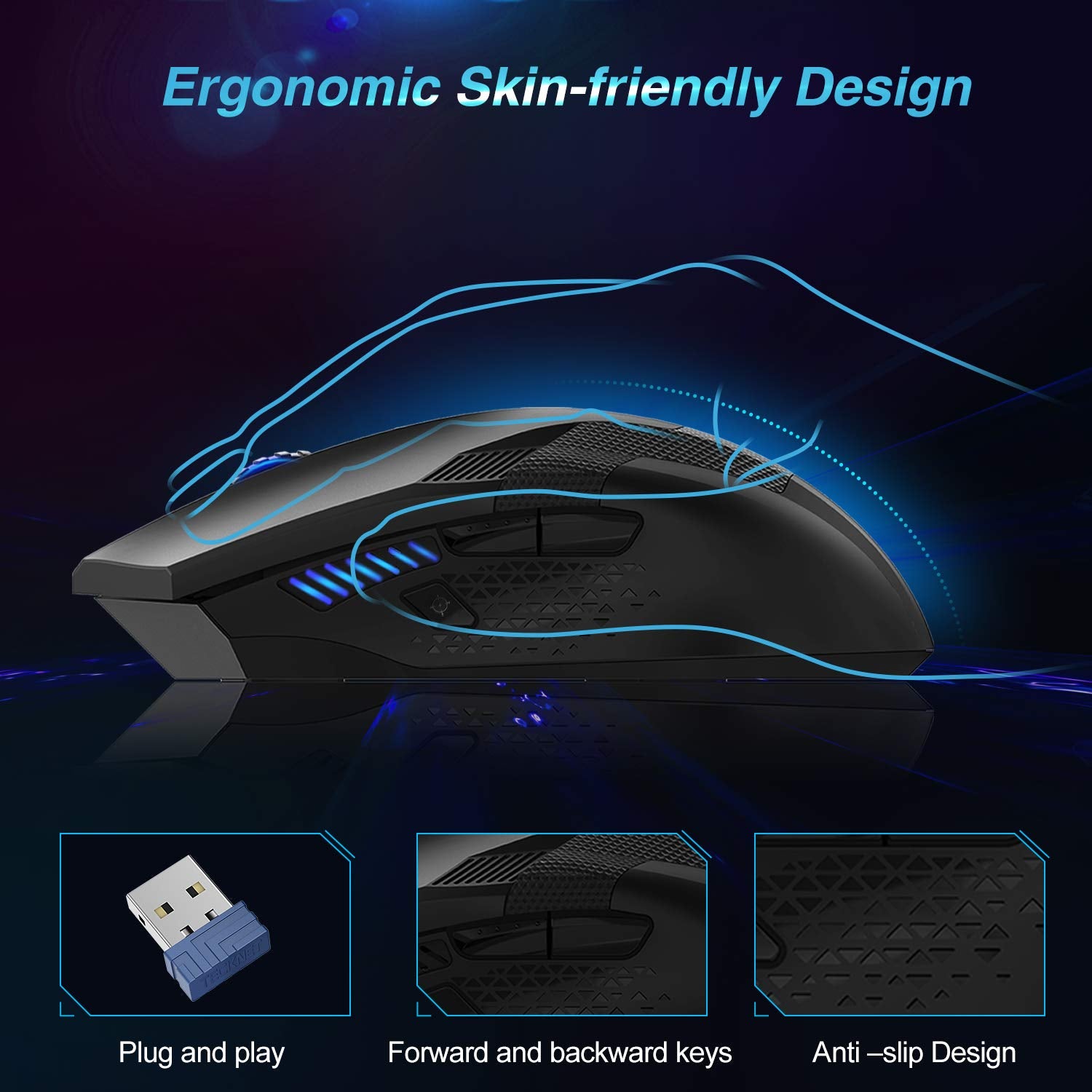 Tecknet Wireless Mouse, Usb Cordless Computer Mouse With 8 Buttons, Ergonomic Design, High Precision 5 Adjustable Dpi For Pc/Mac/Laptop