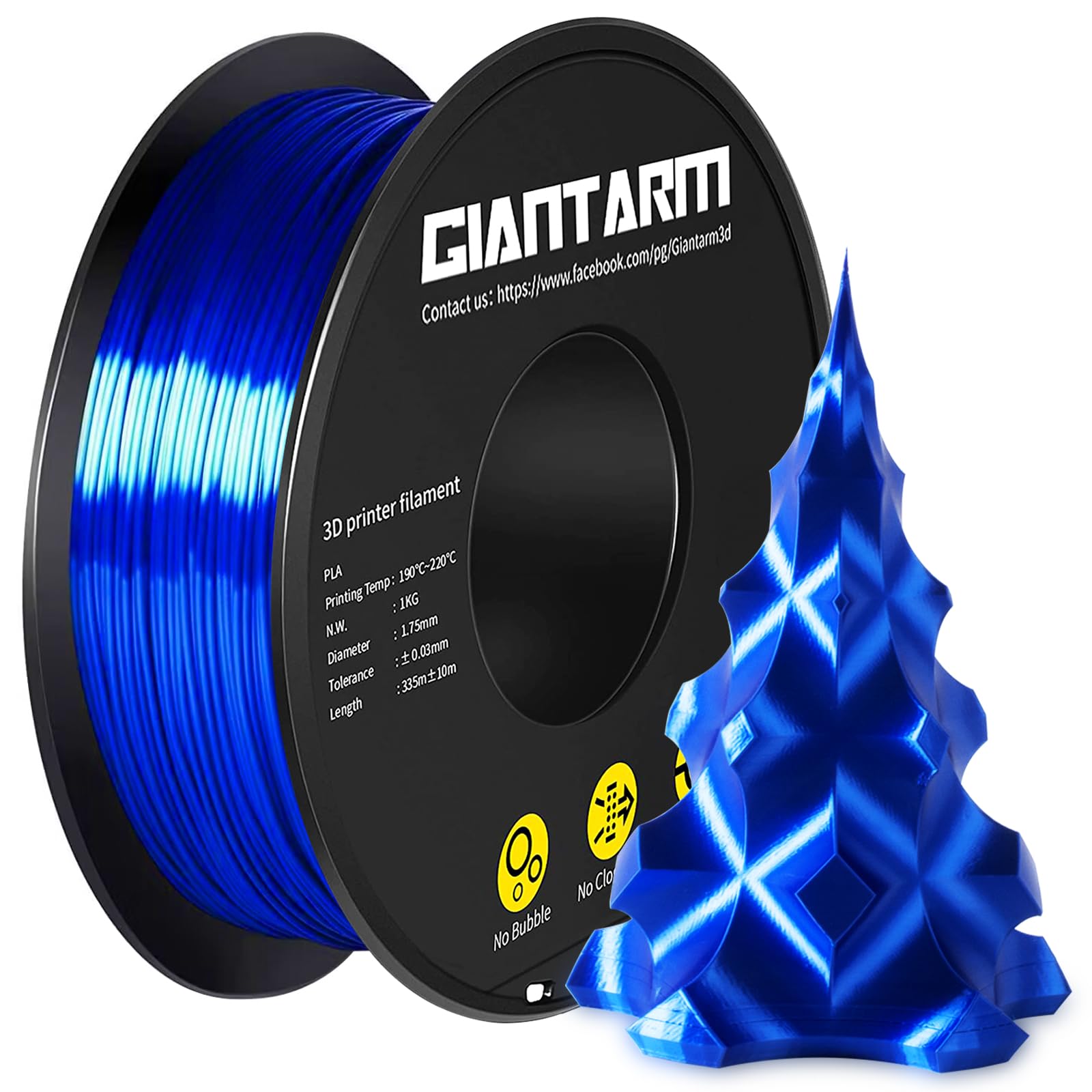 Giantarm 3D Printer Filament, Silk Royal Blue Pla Filament, 1Kg(2.2Lbs) Spool, 1.75Mm Dimension Accuracy +/  0.03Mm, 3D Printing