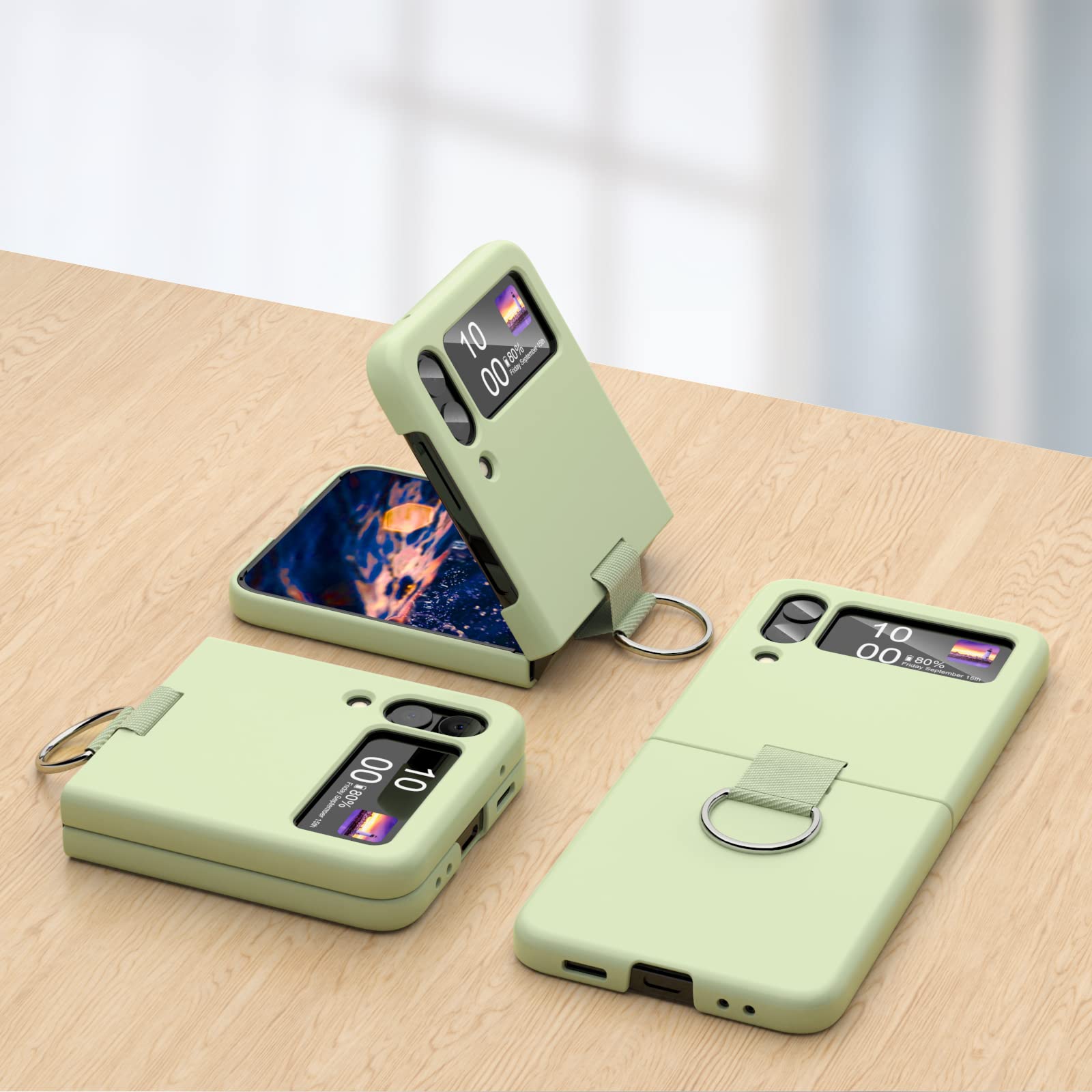 Samsung Galaxy Z Flip 4 Case Shockproof Heavy Duty Silicone Protective Cover With Ring Phone Case For Galaxy Z Flip 4 5G Green