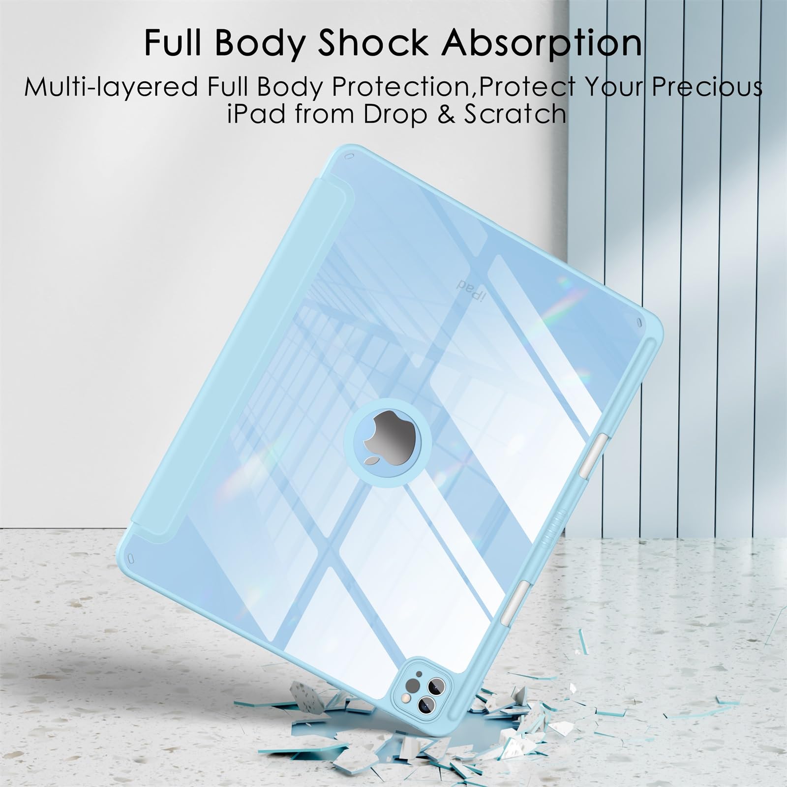 Soke Case For Ipad Air 13 M2 2024/Pro 12.9 (6Th/5Th/4Th Generation, 2022/2021/2020)   Pencil Holder+Auto Sleep/Wake+Camera Protection, Shockproof Back Cover For Ipad Pro 12.9 Inch, Sky Blue