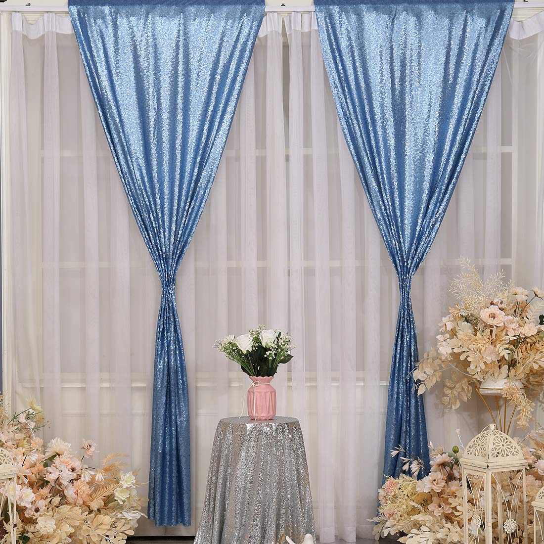 Poise3Ehome Baby Blue Sequin Backdrop Curtain, 2 Panels Blue Sequin Backdrop, 2Ftx8Ft Sequin Curtains For Party Wedding Sequence