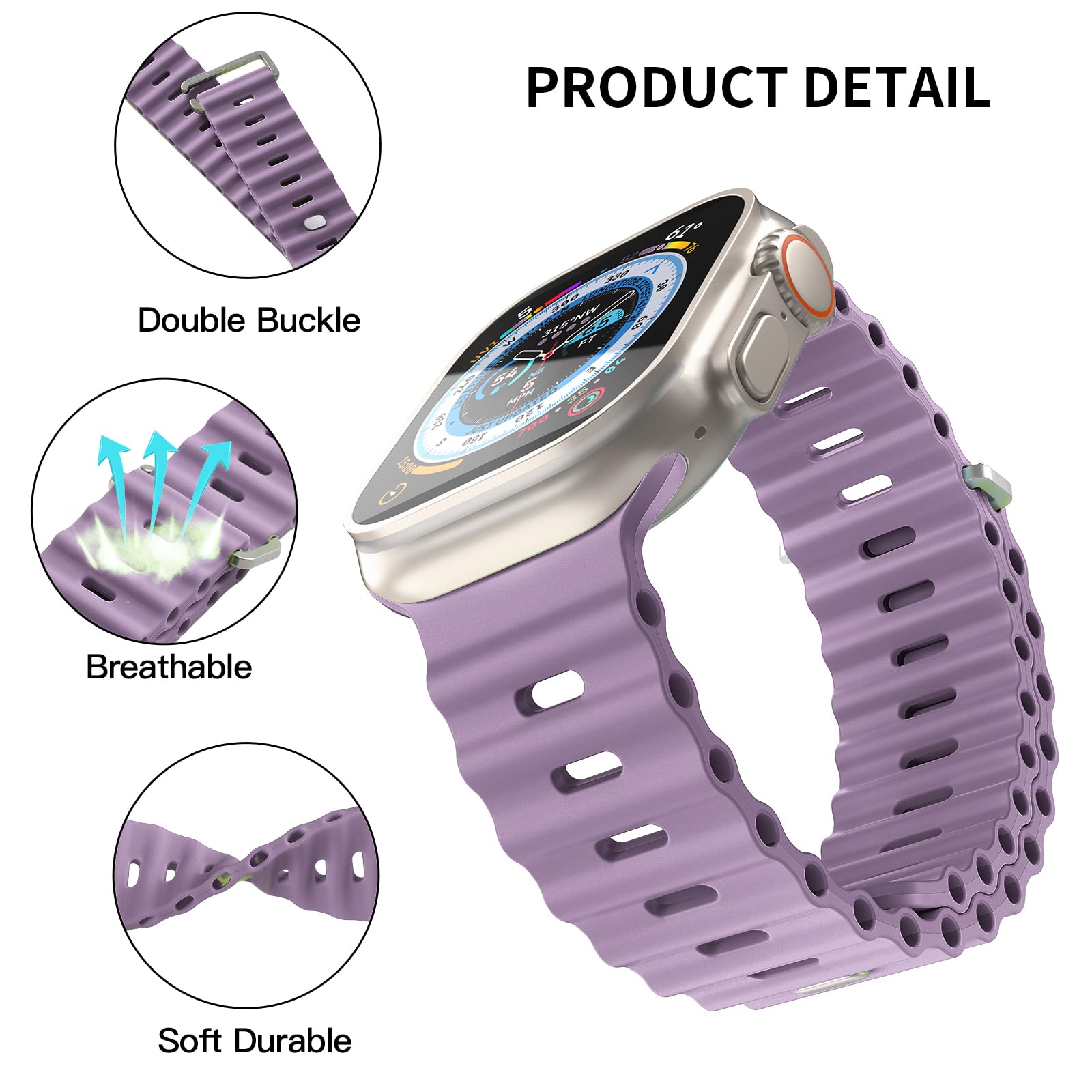 Foufousun Ocean Band Compatible With Apple Watch Ultra Band 49Mm 45Mm 44Mm 42Mm 41Mm 40Mm 38Mm Men Women, Soft Silicone Sport Ba