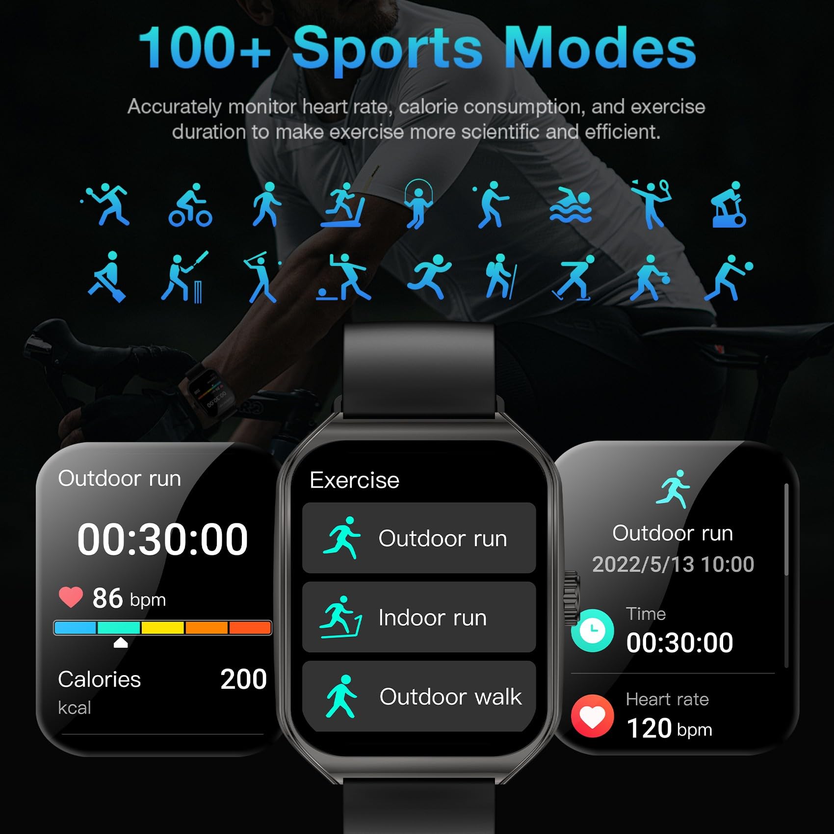 Aolon Curve Smart Watch For Men Women, 1.83'' Hd Smartwatch With Black Aluminium Case Black Band (Answer/Make Call), 120+ Sport