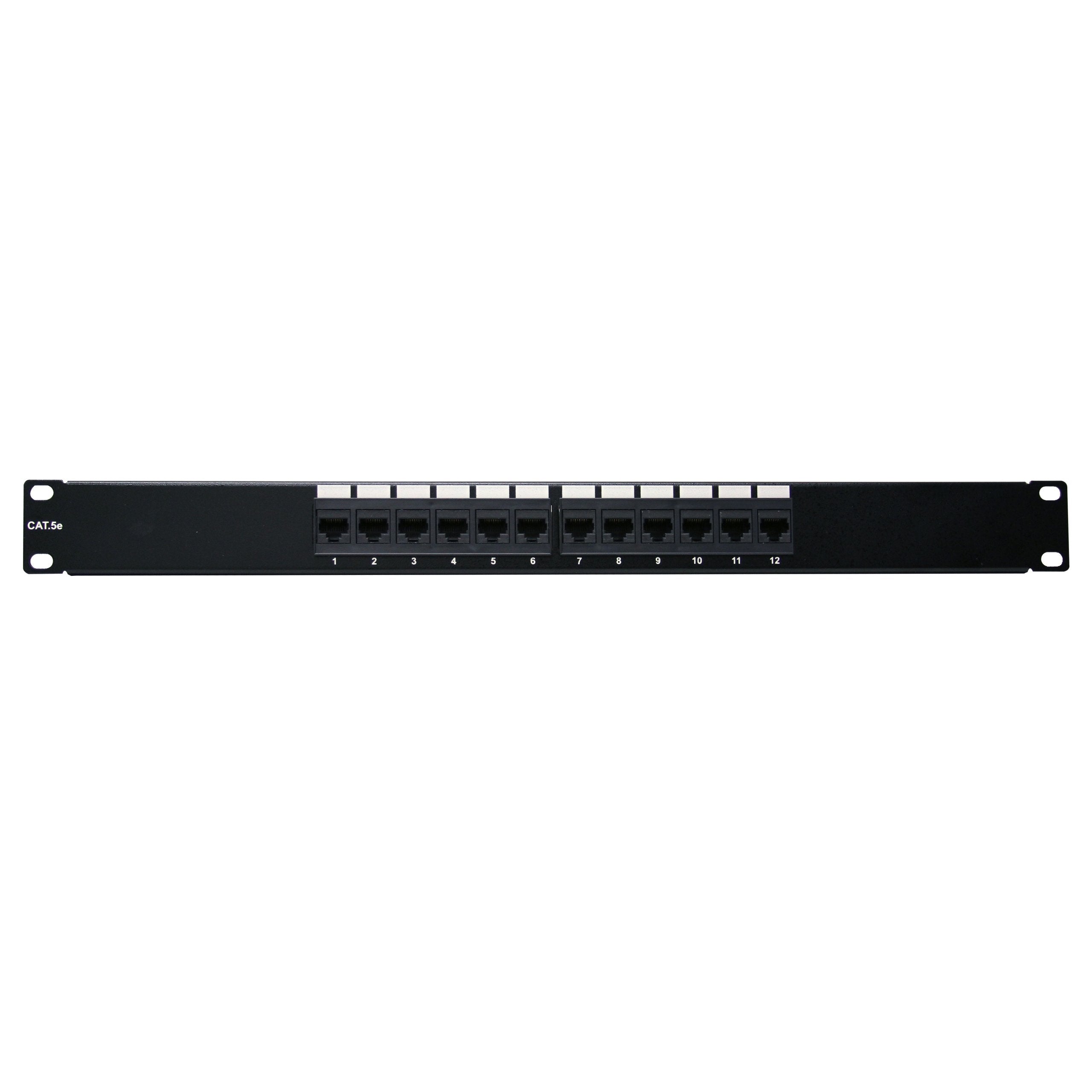 Cablewholesale 12 Port Cat5E Patch Panel, 19'' Horizontal Rackmount Cat5E Patch Panel, 1U Wall Mount Panel, Rj45 Ethernet 110 Ty