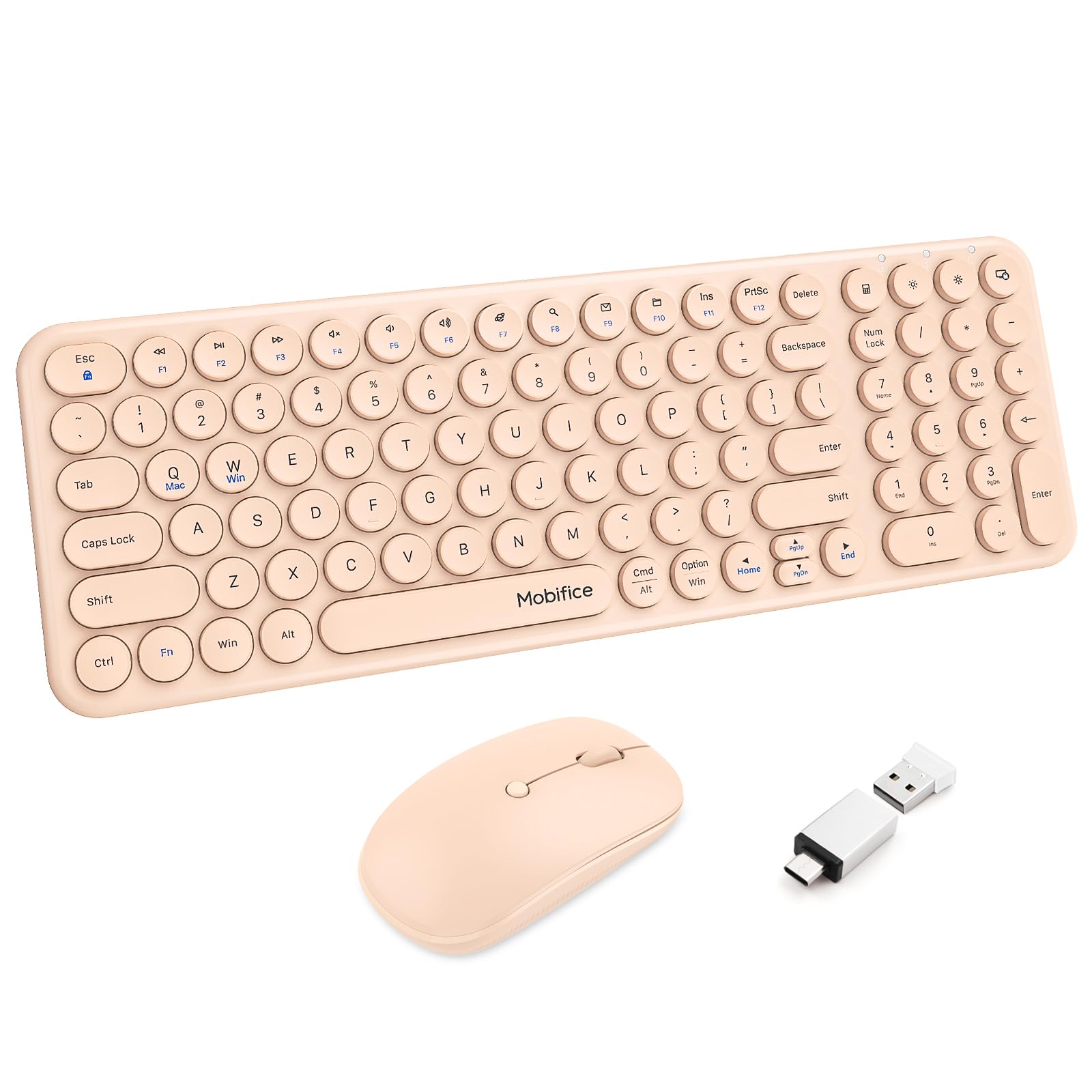 Mobifice Wireless Keyboard And Mouse 2.4Ghz Usb Combo Ultra Thin Cordless Compact Sized Silent Retro Computer Keyboard Mouse Sui