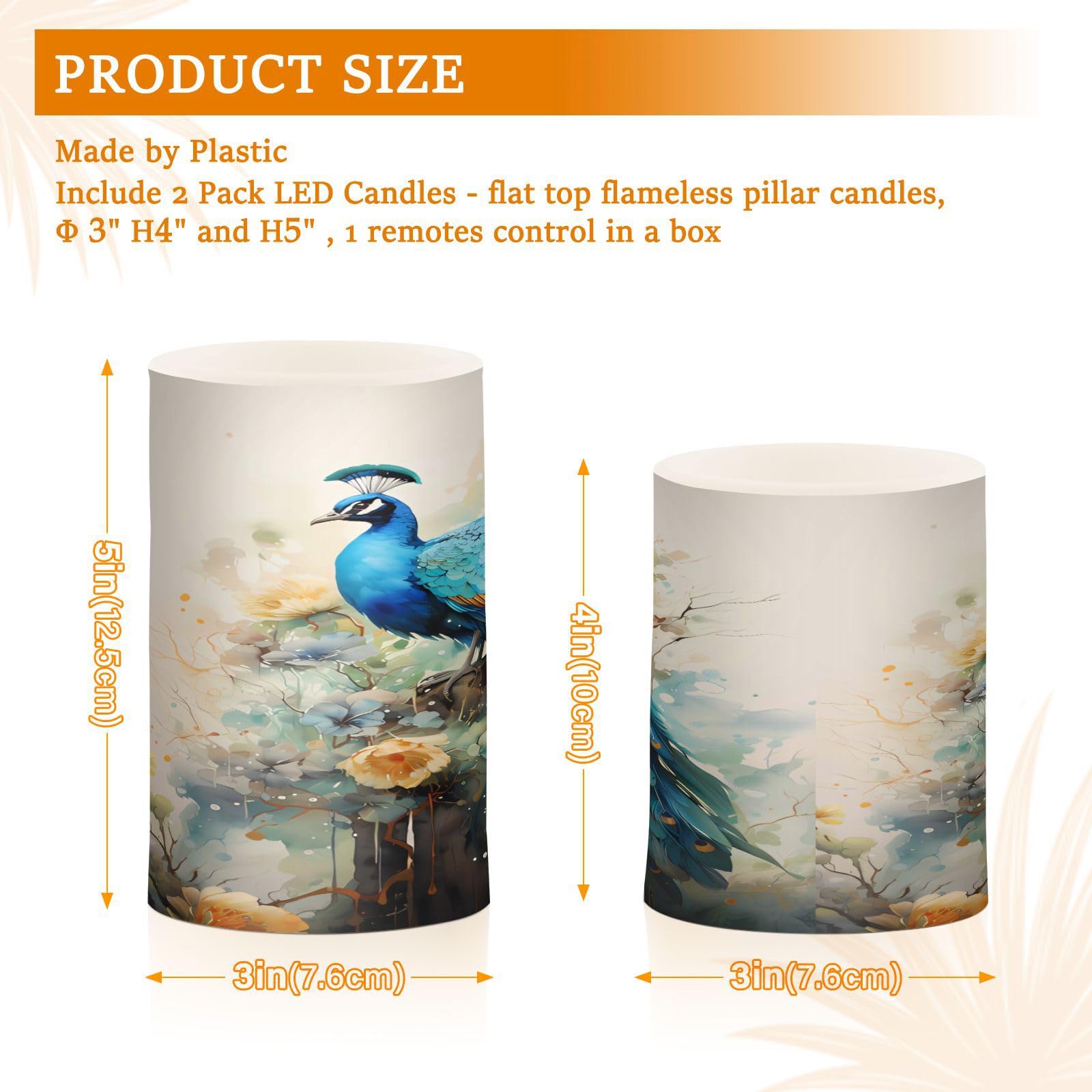 Alaza Blue Peacock Yellow Flowers Flickering Flameless Candles With Remote Timer,Tea Light Candles Pillar Votive Candles Set Of