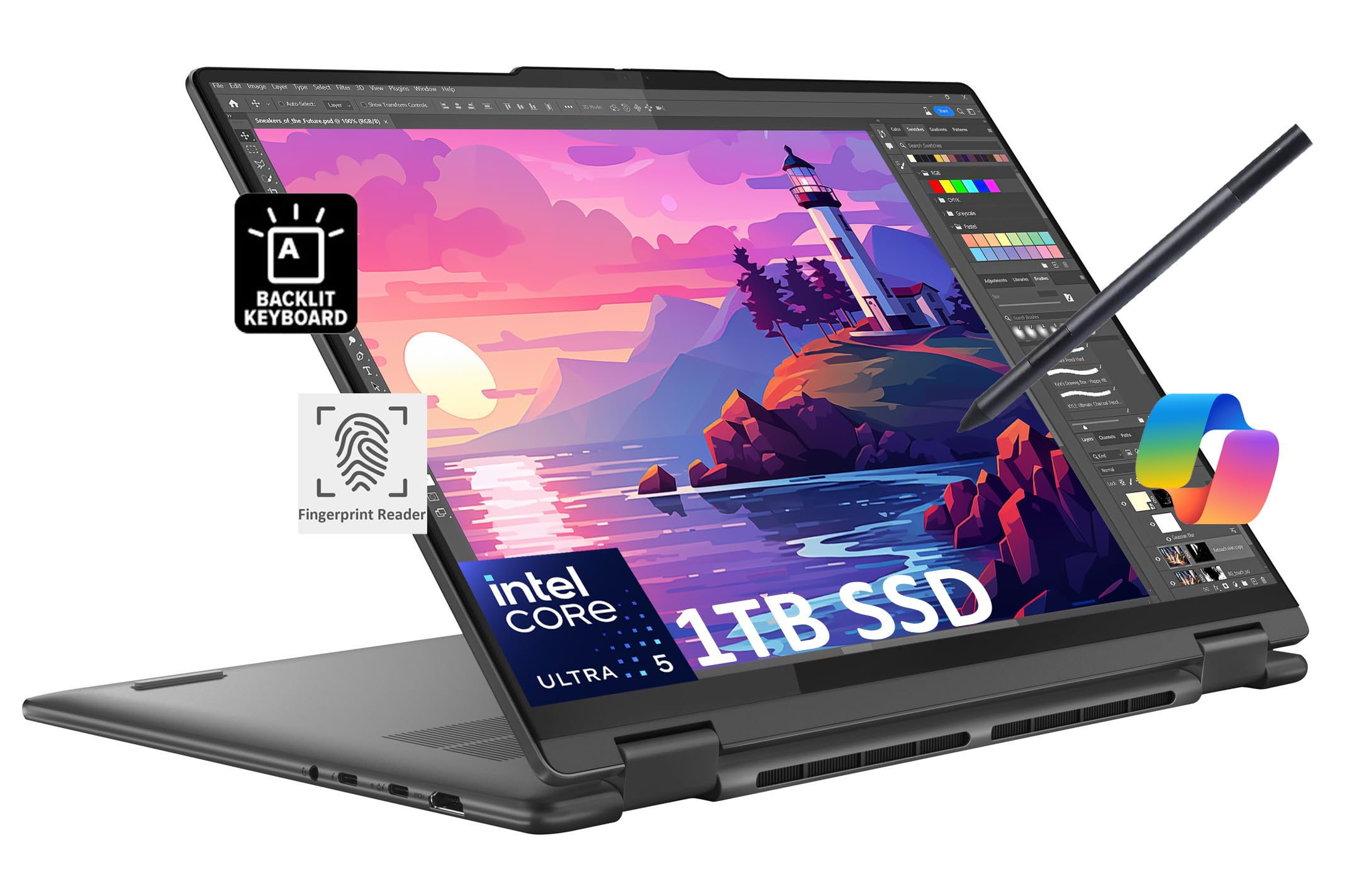 Lenovo Yoga 7 7i 2-in-1 Business Laptop (16 FHD+ Touchscreen, Intel Core Ultra 5 125U (Beat i7-1165G7), 16GB RAM, 1TB SSD, IST P