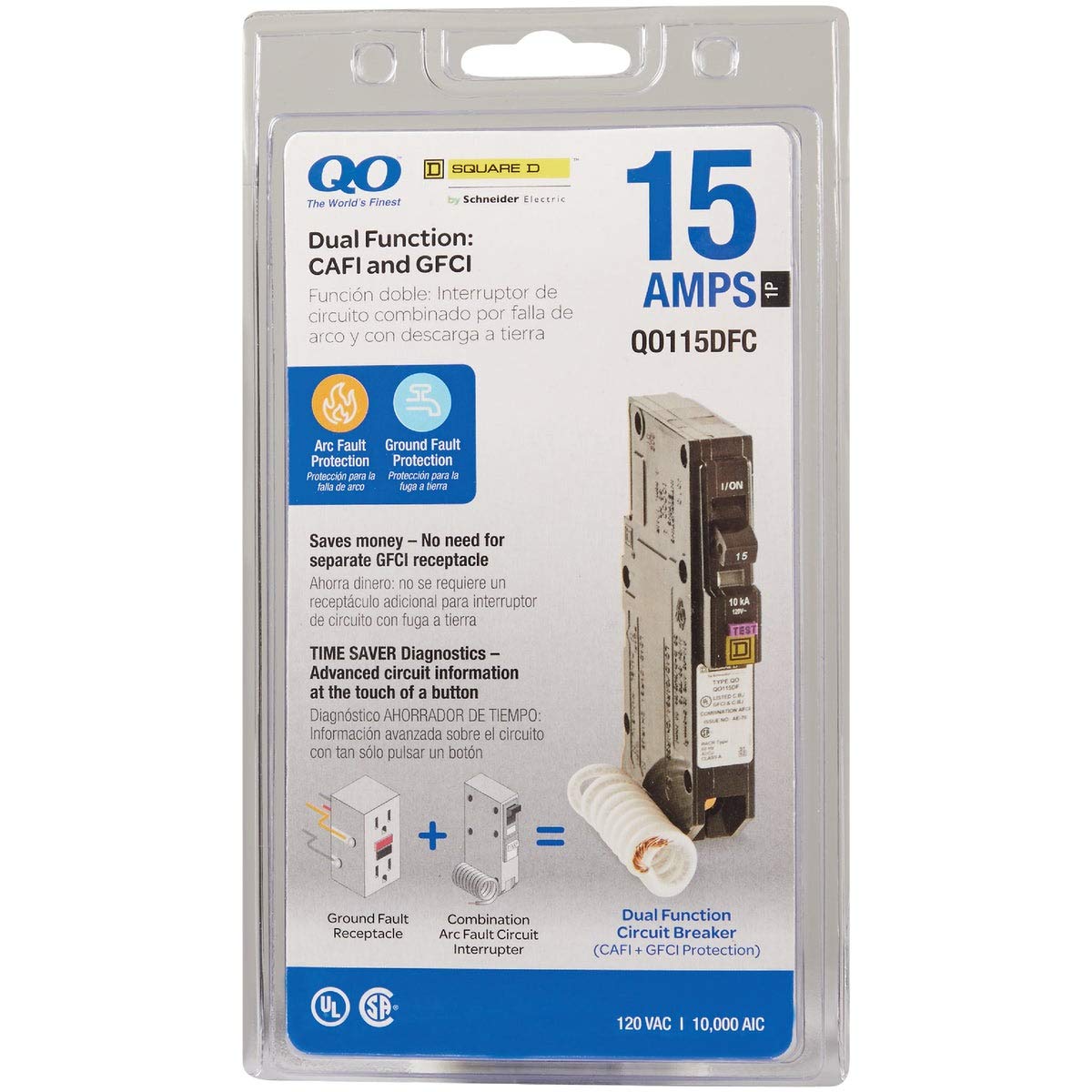 Square D Qo 15 Amps Arc Fault/Ground Fault Single Pole Circuit Breaker