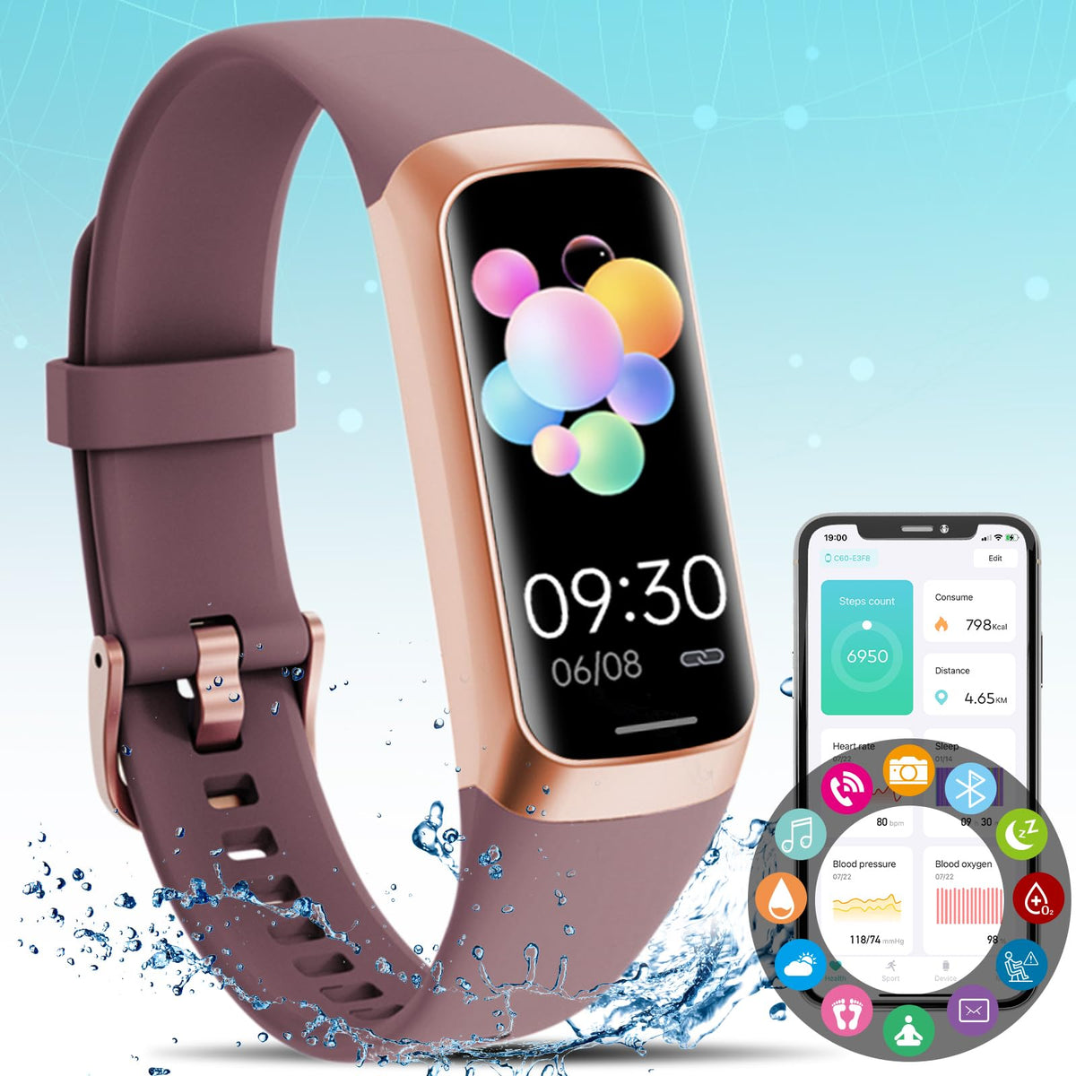 Fitness Tracker,Smart Watch With Blood Pressure Heart Rate Body Temperature & Sleep Monitor Ip67 Waterproof Step Calorie Counter