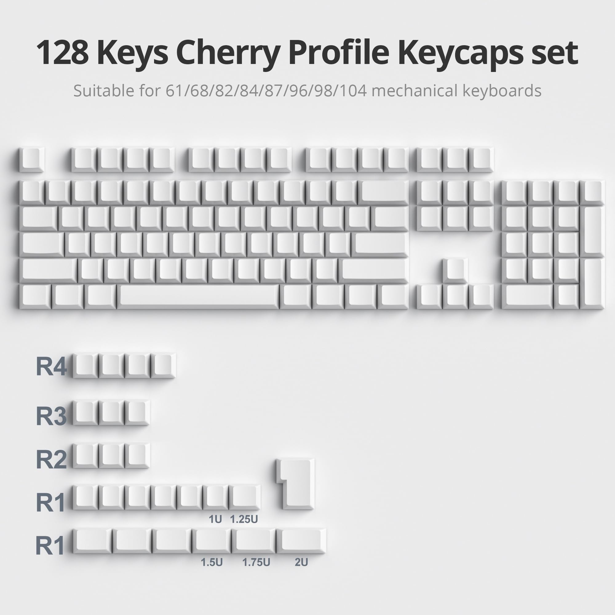 Fogruaden Blank Keycaps, Thick Pbt White Keycaps, Cherry Profile, Minimalist White Keycaps, 128 Keycaps Set, Custom Keycaps For