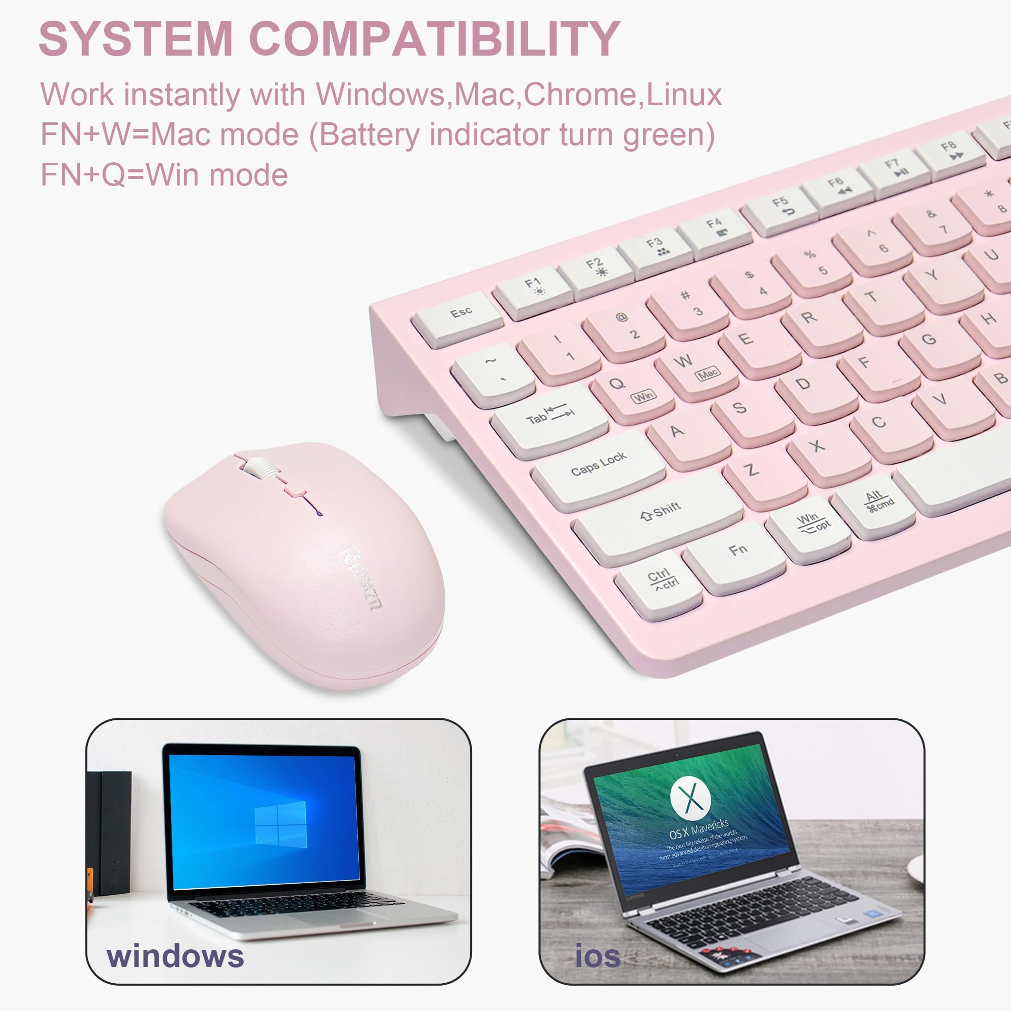 Wireless Keyboard And Mouse Combo, Reccazr 2.4G Full Sized Keyboard And Mouse Cordless, 3 Dpi Adjustable Mouse, Dual System Keyb