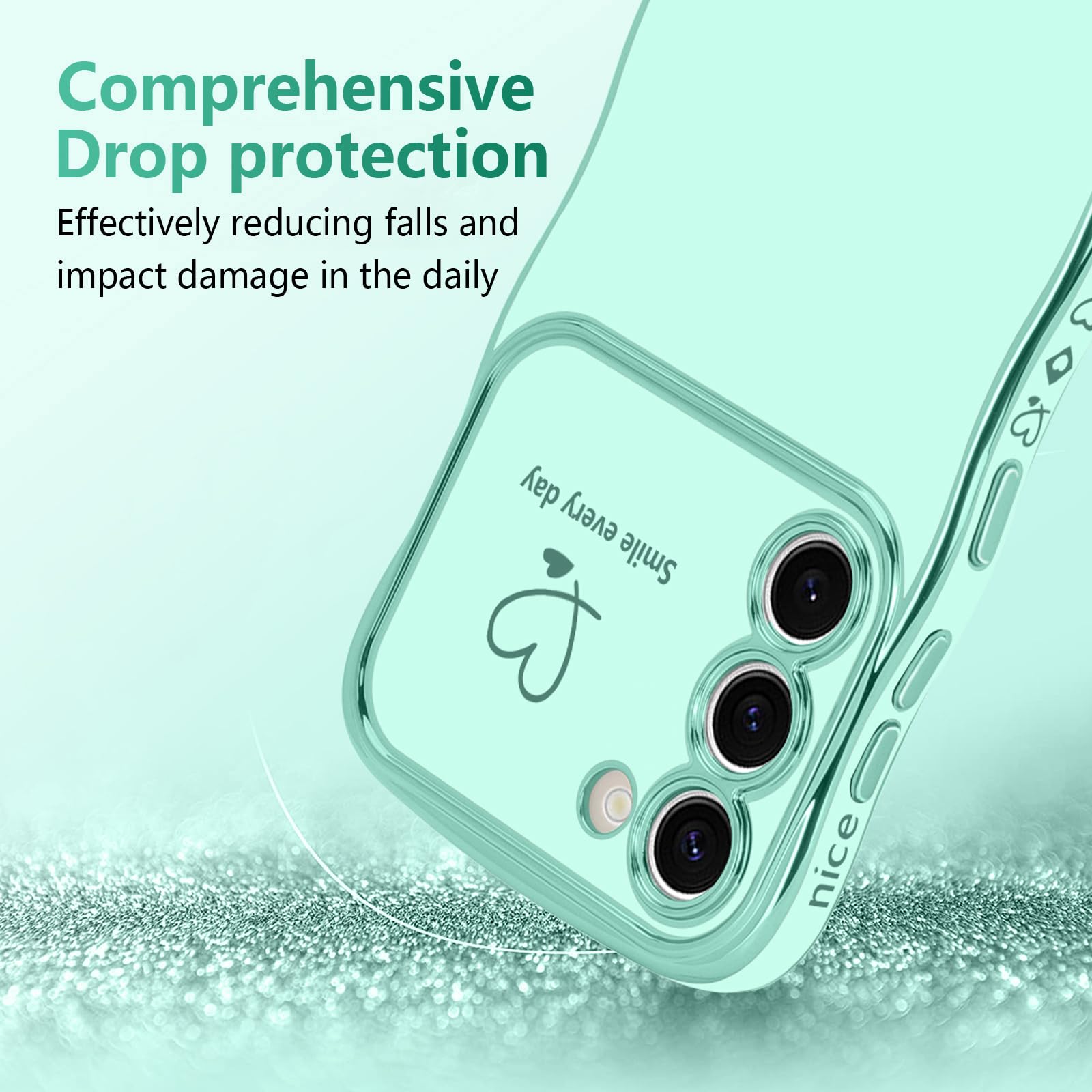 Lchulle For Samsung Galaxy S23 Case For Women Girls, Cute Wave Frame Curly Shape With Love Heart Raised Camera Protection Cover