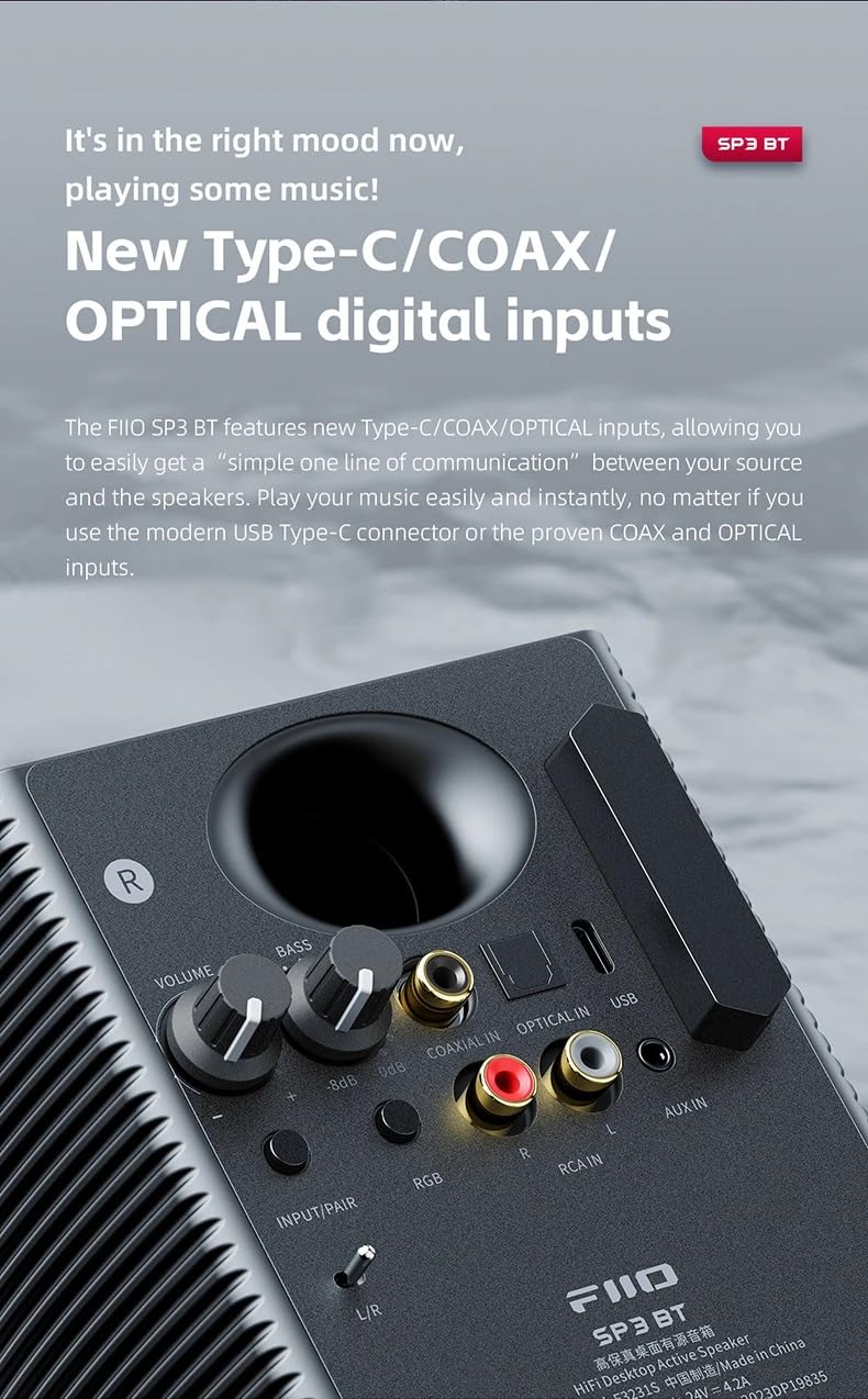 Fiio Sp3 Bt Hifi Bluetooth Active Desktop Speakers   80W Stereo Computer Speakers And Home Music Sound System With Aux Audio/Coax/Optical/Type C/Rca (Bluetooth White)