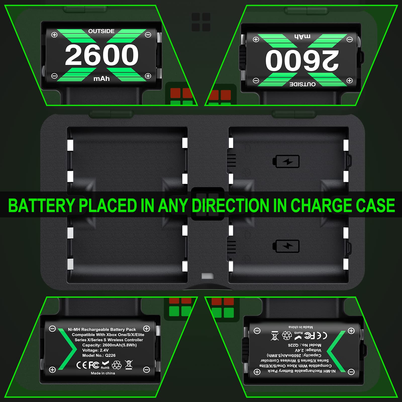 4X2600Mah Xbox Rechargeable Battery Compatible For Xbox One/Xbox Series X/S Controller Battery Packs For Xbox One S/X/One Elite