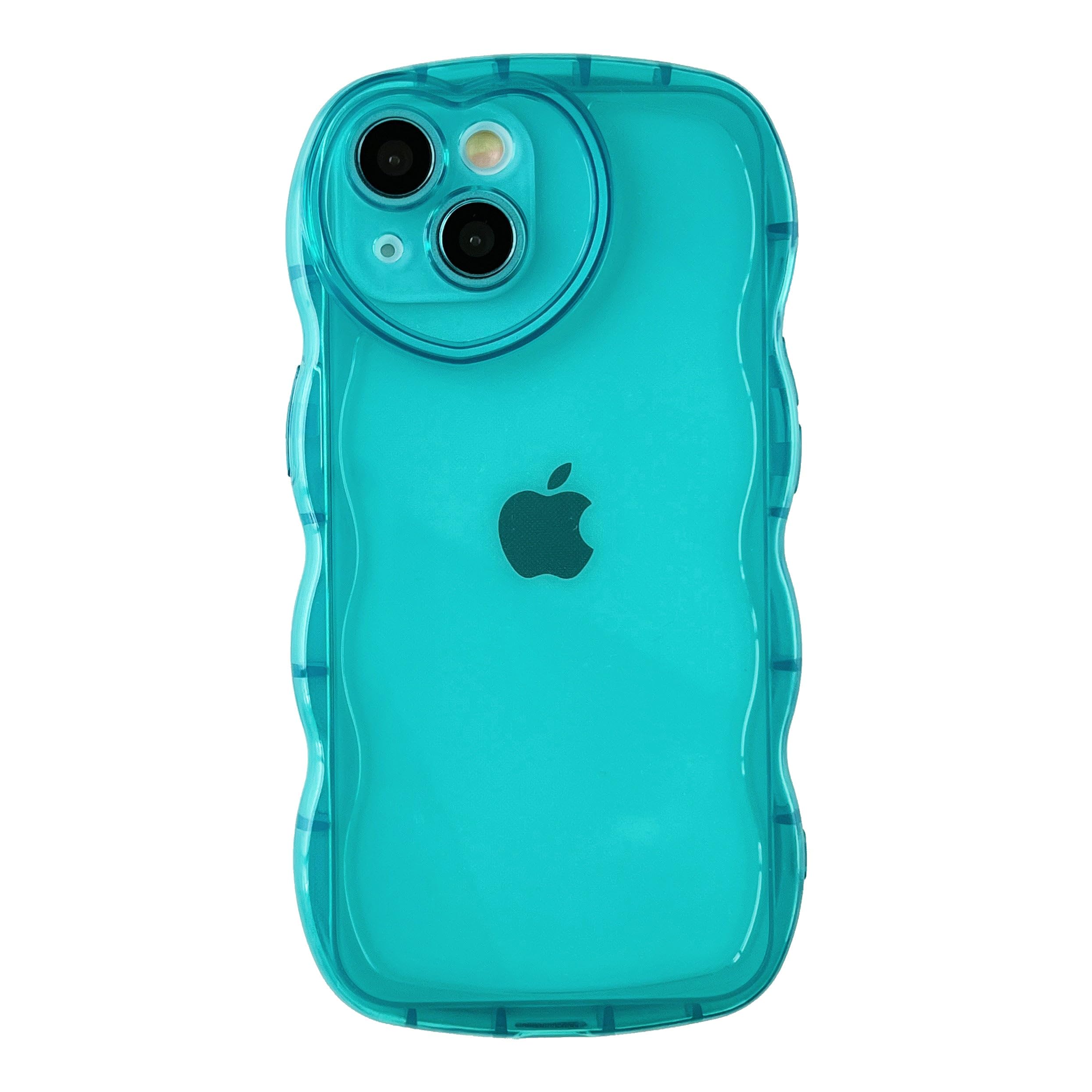 Caseative Curly Wave Shape Love Heart Camera Lens Protection Clear Soft Compatible With Iphone Case (Blue,Iphone 13 Pro)