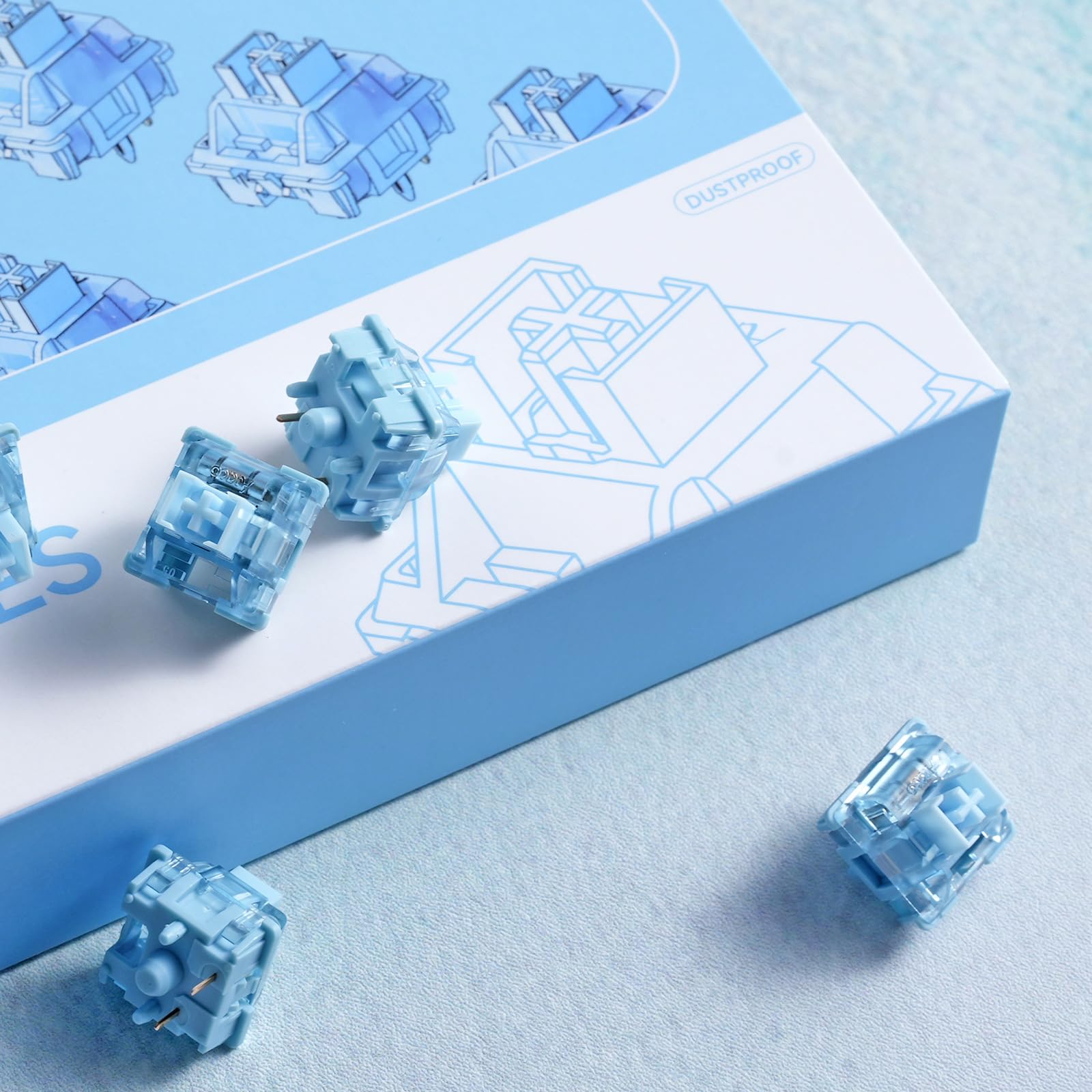 Akko V3 Creamy Blue Pro Keyboard Switch With Dustproof Stem For Mechanical Gaming Keyboard, 5 Pin 45Gf Tactile Key Switches (45P