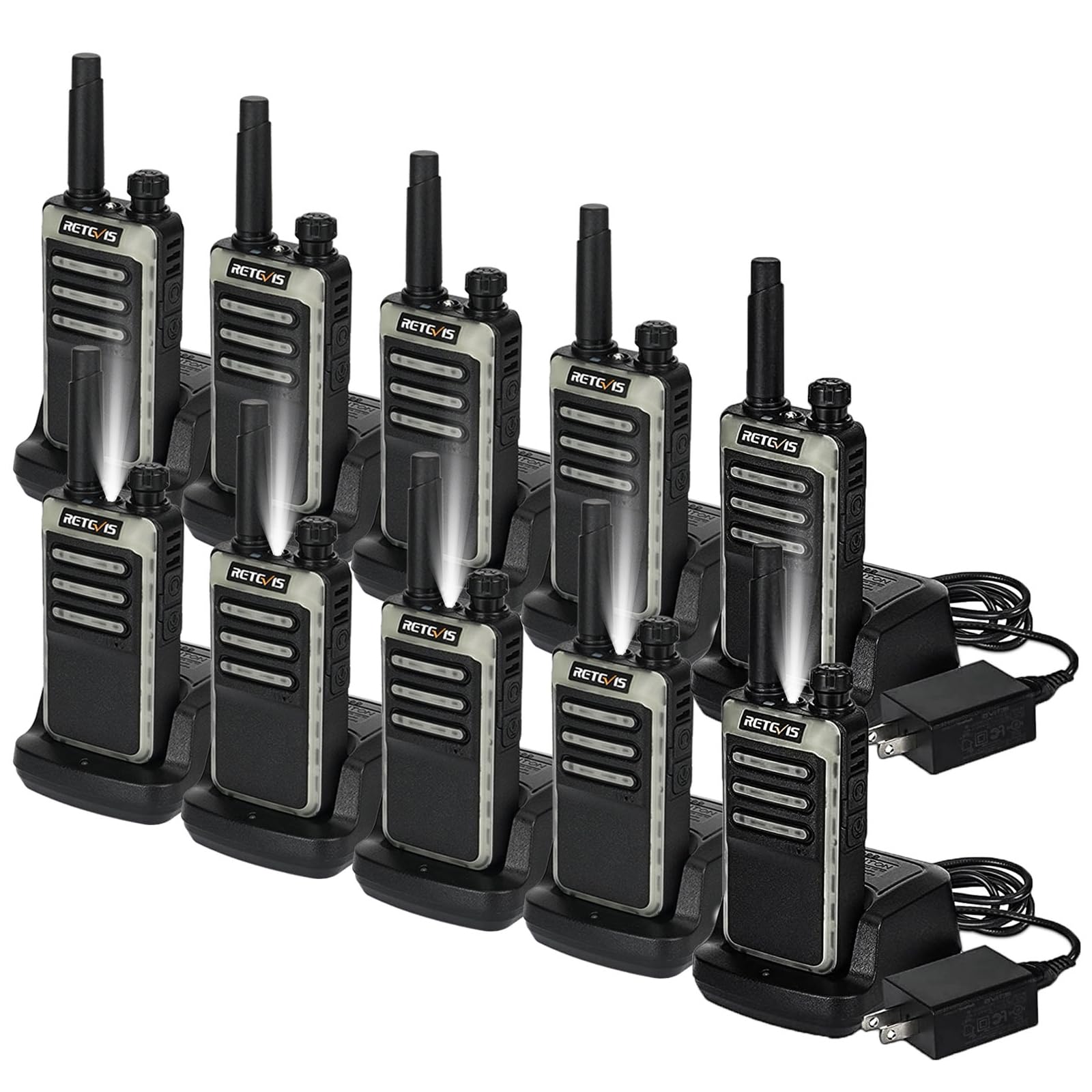 Retevis Rb66 Fast Charging Two Way Radio,2 Way Radios Walkie Talkies Long Range,Flashlight,Fluorescent Design,Usb C Charging,Frs Walkie Talkie For Campground Salon Event Planning(10 Pack)