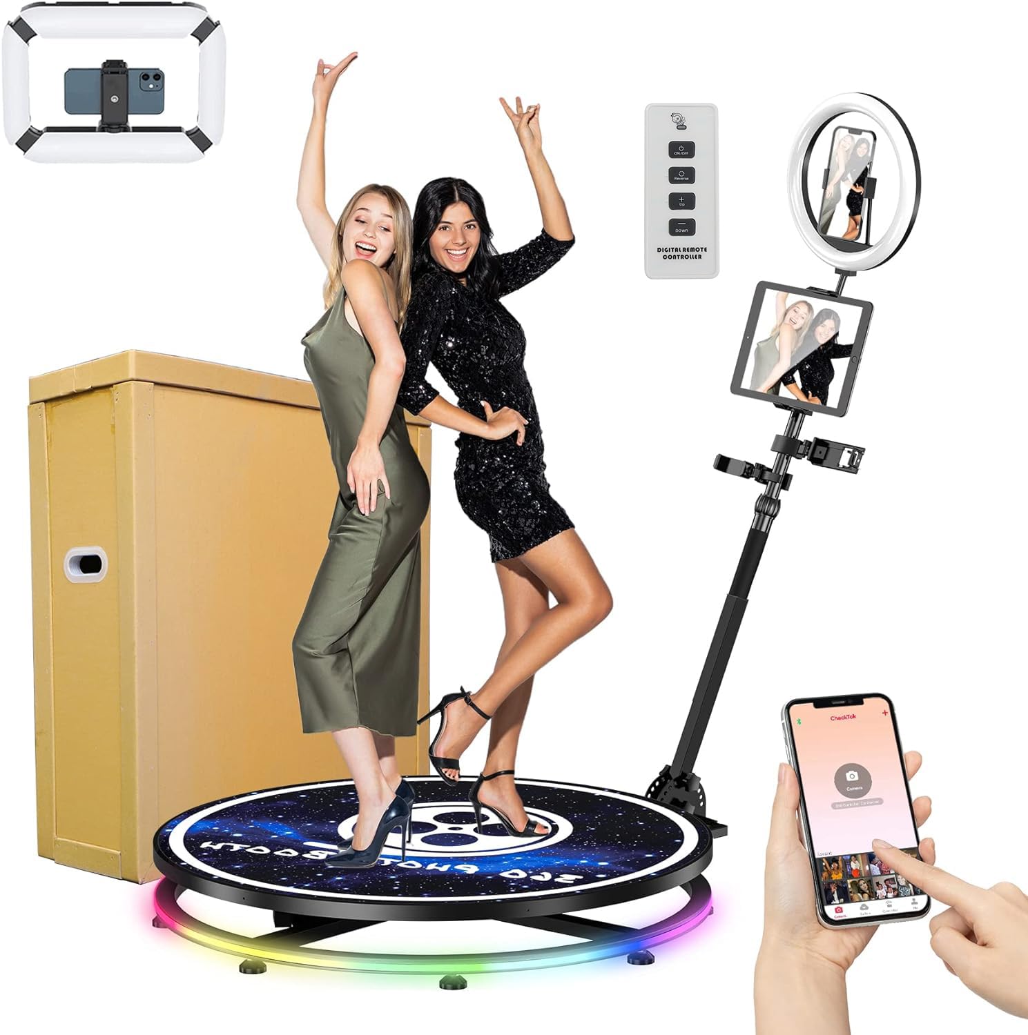 Yckjnb 360 Photo Booth 26.8'' Machine With Honeycomb Box,2 People Stand,Free Custom Logo With Extra Replacement Accessories,Soft