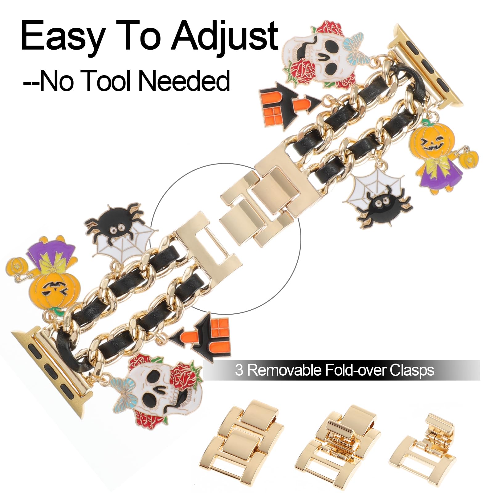 Realsign Stylish Metal Wristband Compatible With Apple Watch Band 38Mm 40Mm 41Mm,Halloween Bracelet With Skull Pumpkin Spider Pe