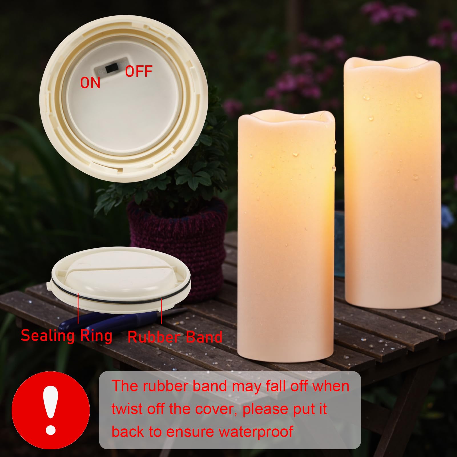 Wondise Large Solar Powered Candles Outdoor Waterproof Ip65 Rechargeable Led Candles Battery Operated Dusk To Dawn Plastic For C