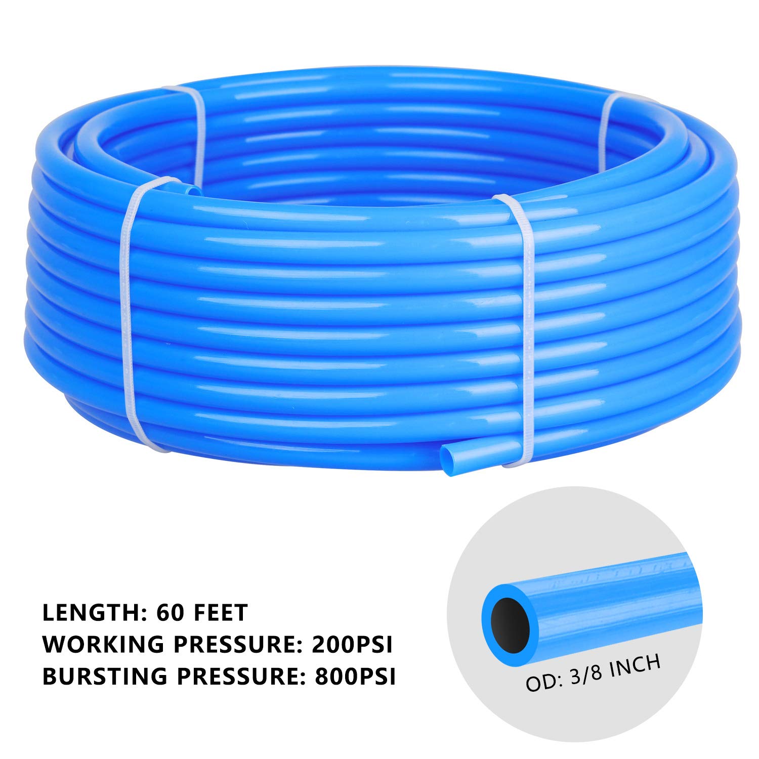 Wynnsky Shop Air Line Kit, 3/8 Inch (9.5Mm) Od    60 Feet Nylon Compressed Air Pipe, 200Psi, Cutter, Tees, Mounting Clips, Conne