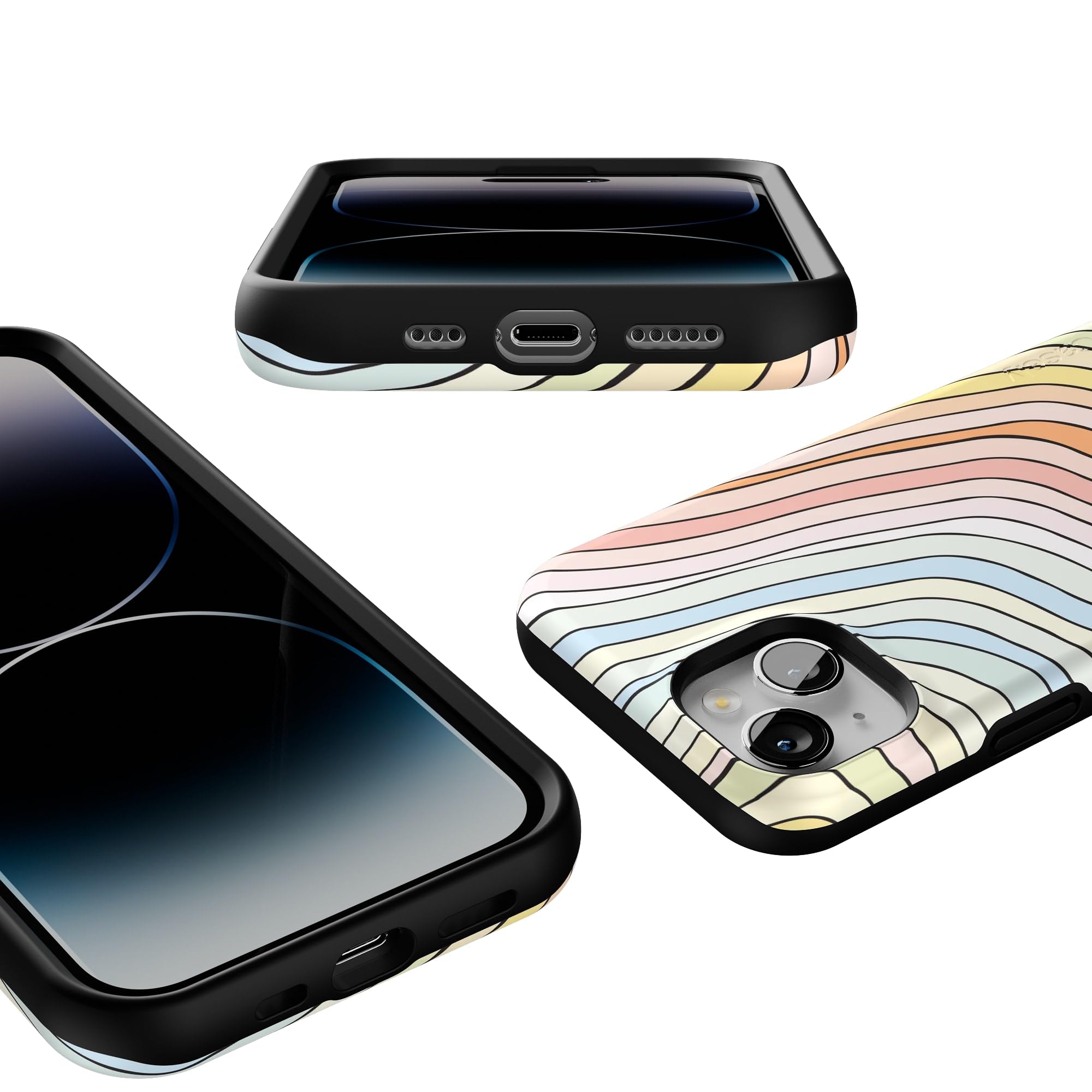 Casely Iphone 14 Case | Ride The Wave | Pastel Rainbow Lined | Compatible With Magsafe | Bold Protective Design