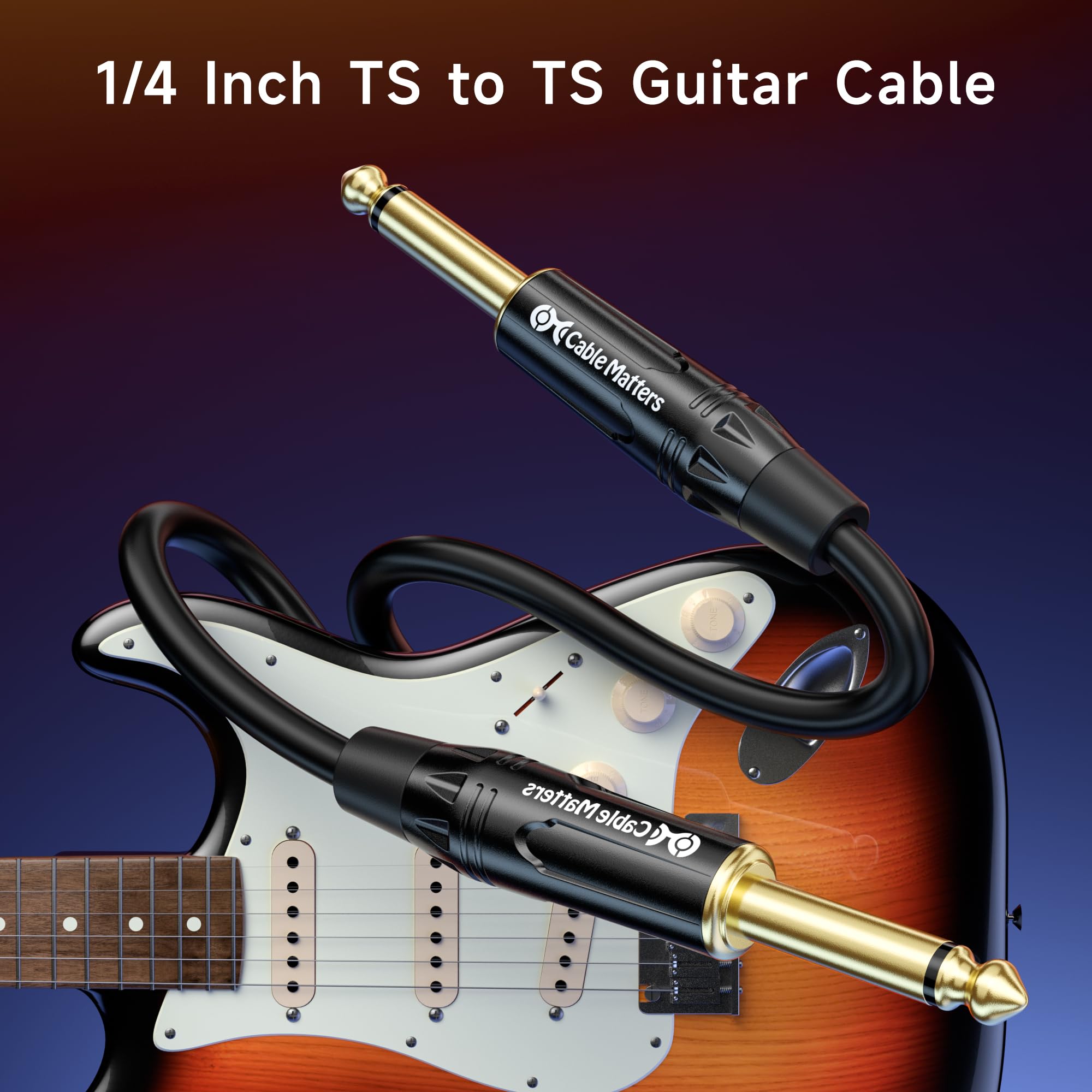 Cable Matters 2 Pack 1/4 Inch TS to TS Electric Guitar Cable 6 Feet   Guitar Cord/Guitar Amp Cord/Instrument Cable for Electric Guitar, Mandolin, Bass AMP, Keyboard, Mixer, Equalizer