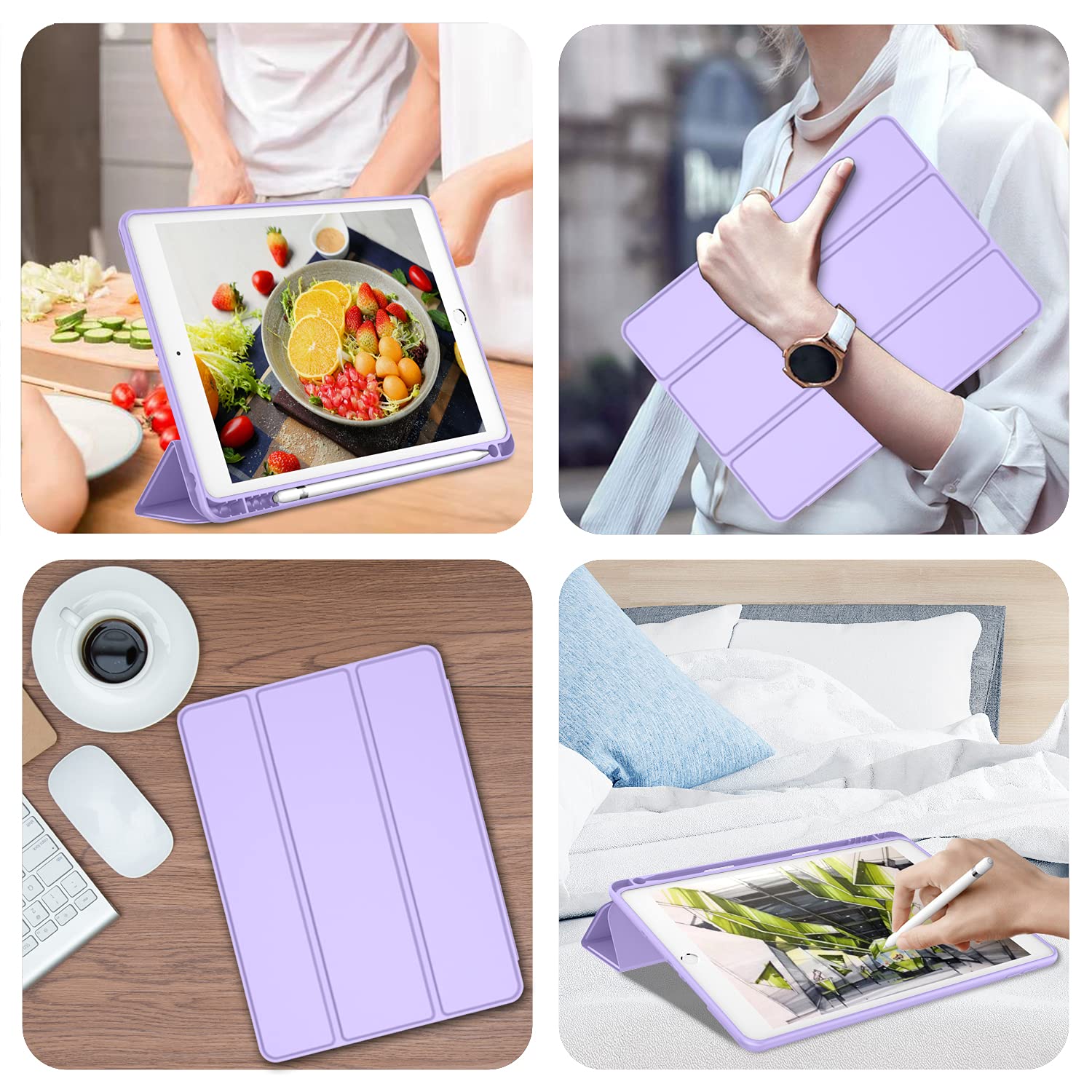 Imieet Ipad 9Th Generation Case 2021/Ipad 8Th Generation Case 2020 10.2 Inch With Pencil Holder, Ipad 7Th Gen 2019 Case With Soft Baby Skin Silicone Back, Auto Wake/Sleep Cover (Clove Purple)