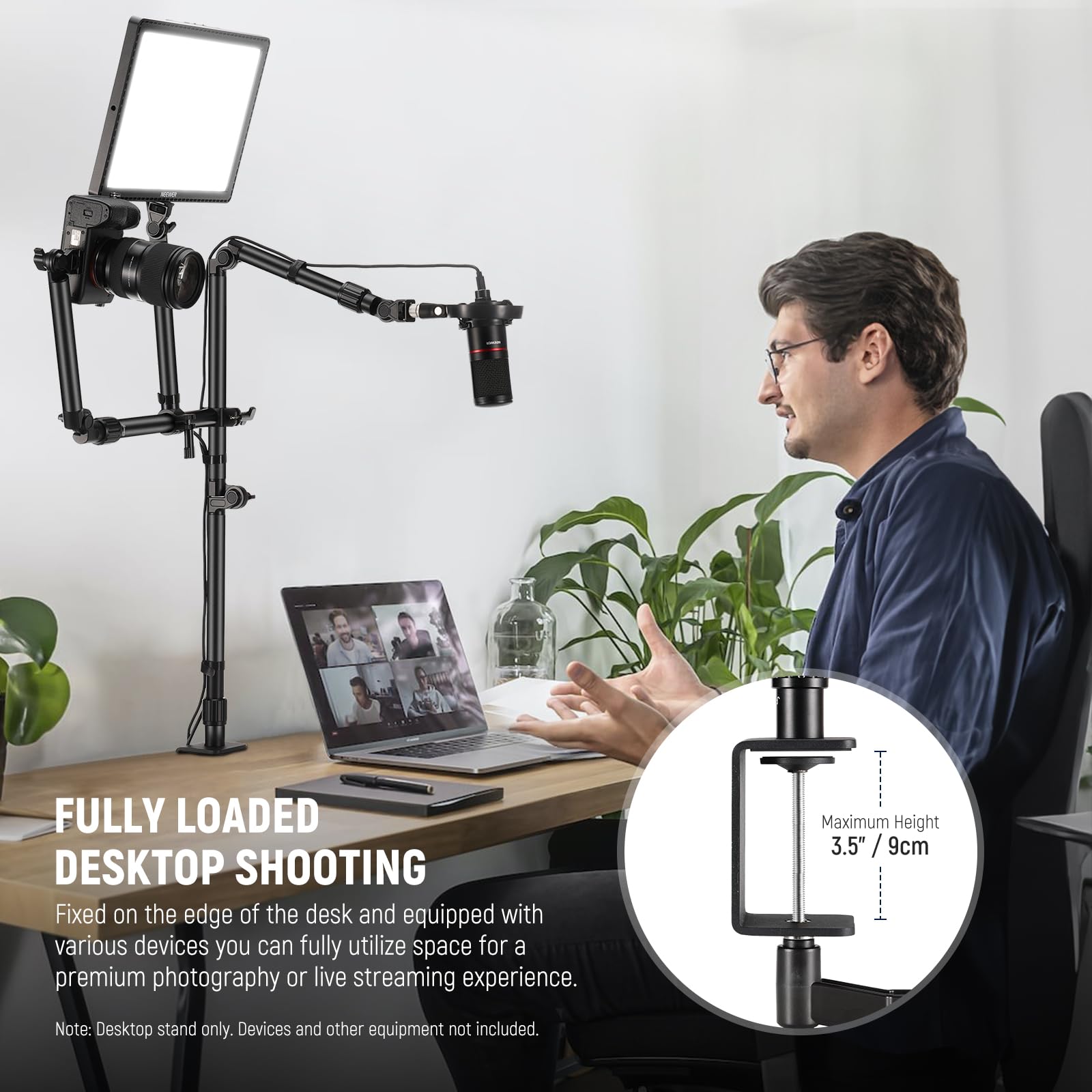 Neewer Overhead Camera Desk Mount Rig Stand With 2 Boom Arms For Photography Devices: Video Light Ring Light Phone Mount Webcam