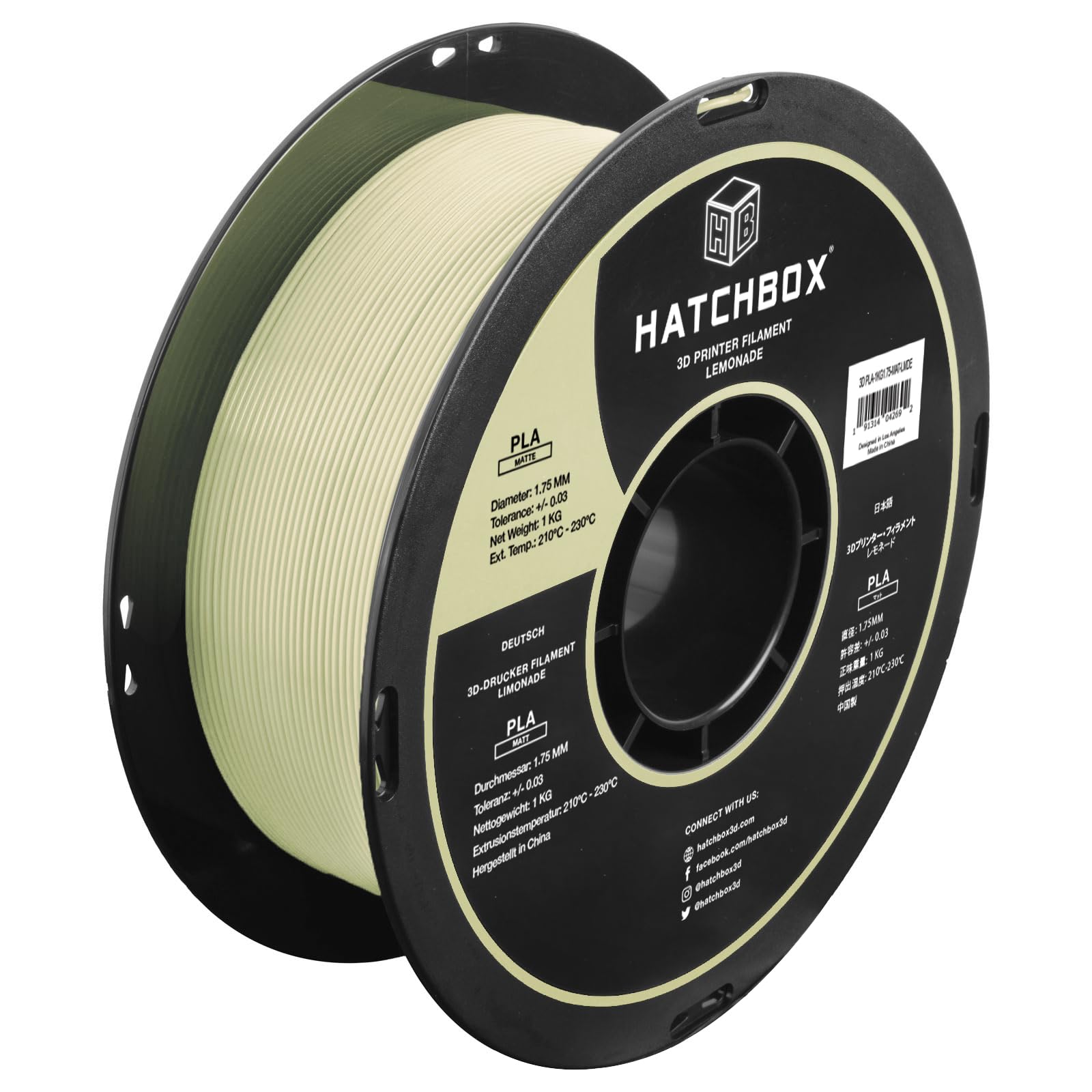 Hatchbox Matte Pla 3D Printer Filament, Dimensional Accuracy +/  0.03 Mm, 1 Kg Spool, 1.75 Mm, Lemonade