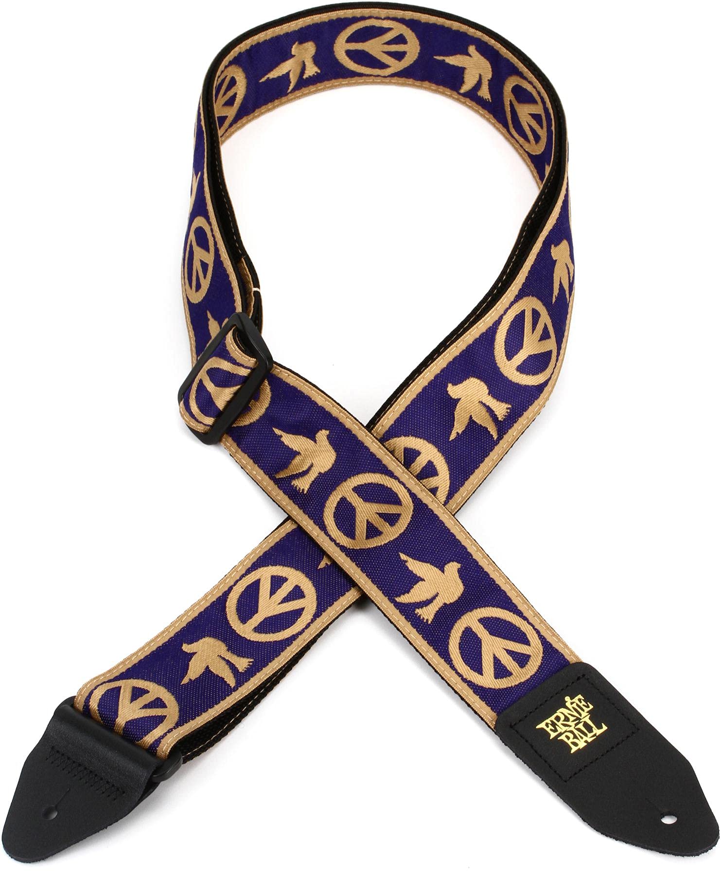 Ernie Ball Jacquard Guitar Strap, Navy Blue And Beige Peace Love Dove (P04699)