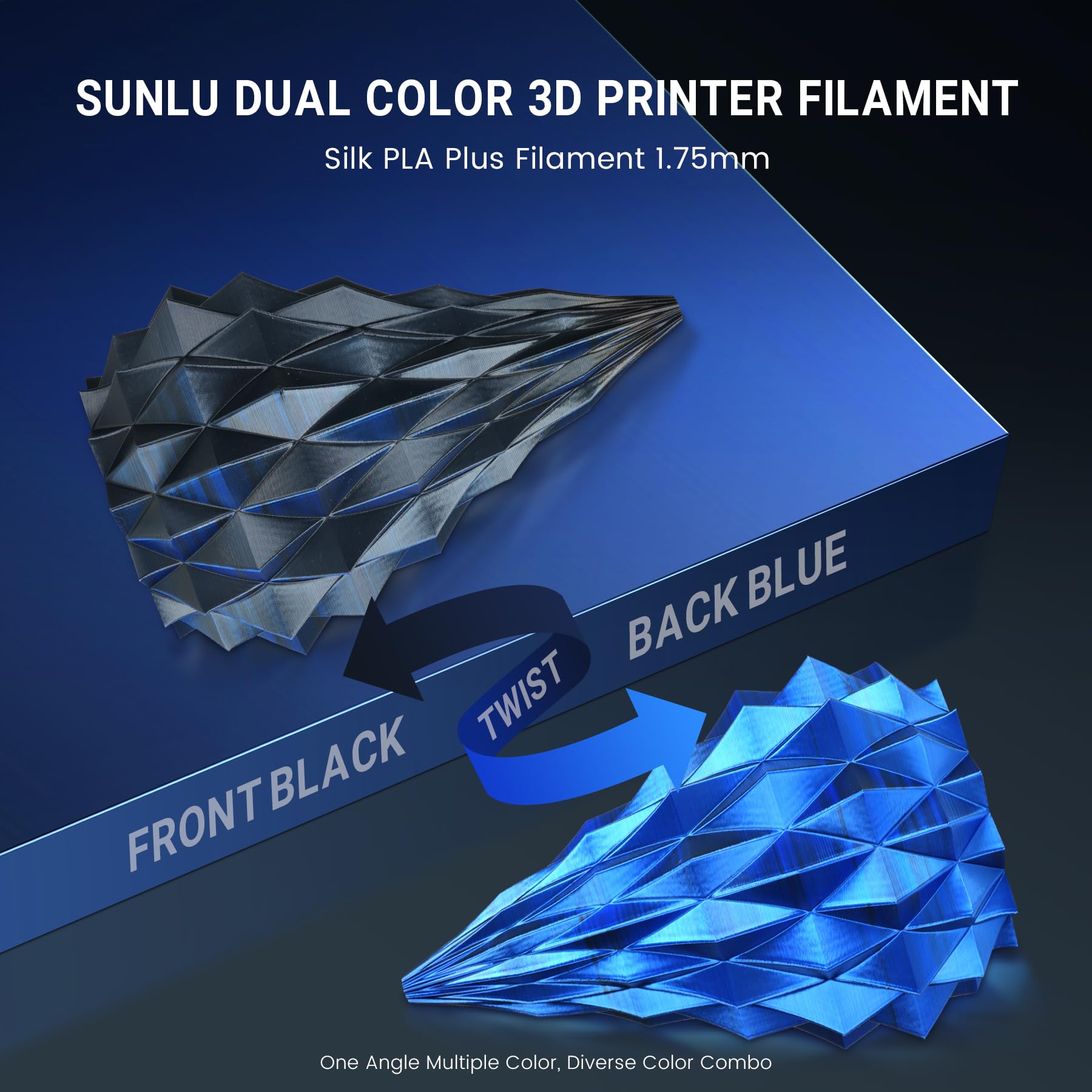 Sunlu Silk Pla Plus 3D Printer Filament, Dual Color Shiny Pla+ Filament 1.75Mm, Silk Textures, 360 Spin Unveils Varied Colors, D