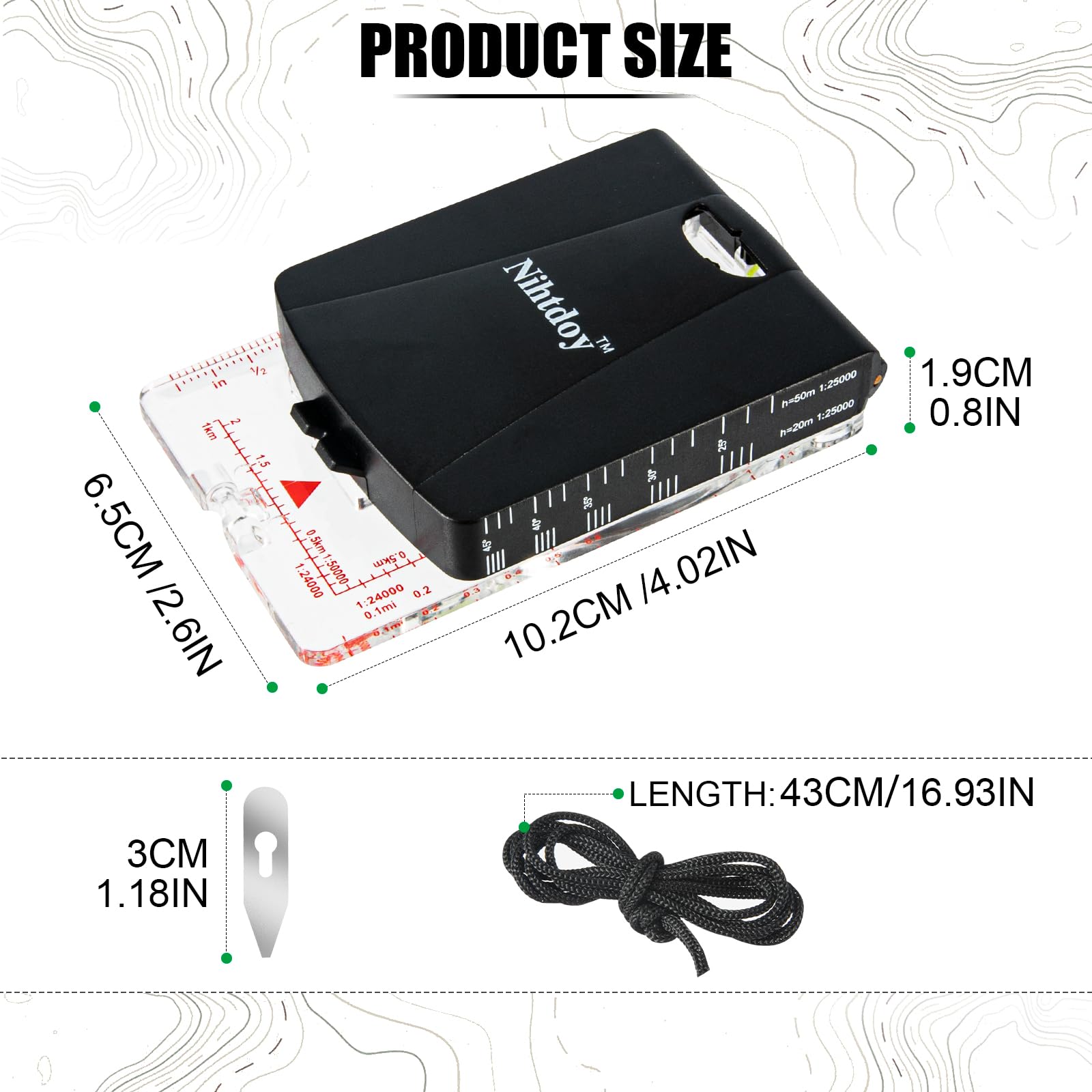 Nihtdoy High-Precision Compass With Mirror For Hiking, Camping, Adjustable Declination, Portable Orienteering Compass With Map S