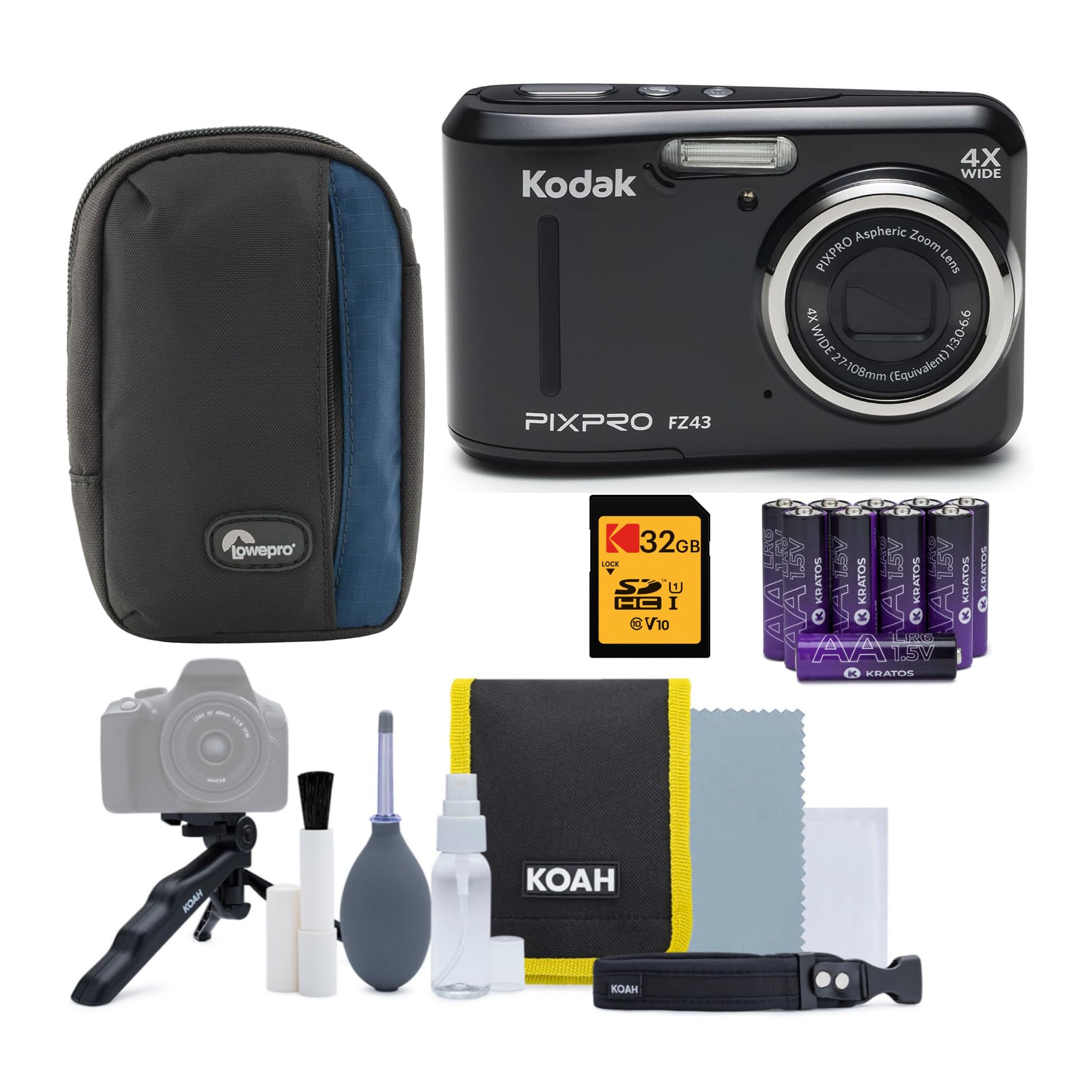 Kodak PIXPRO FZ45 Friendly Zoom Digital Camera (Black) Bundle with Photography Cleaning Kit, Camera Case, 32GB Memory Card and H