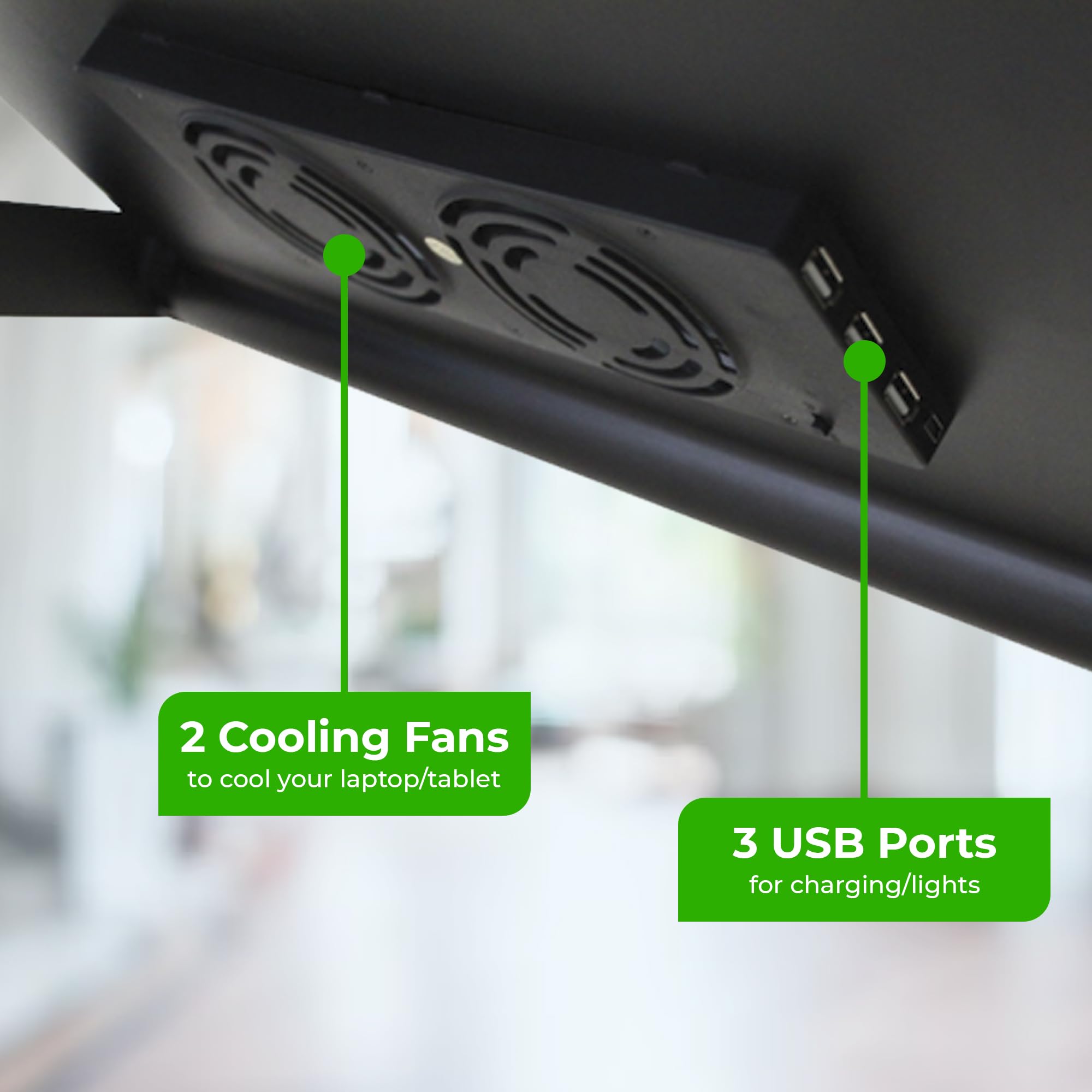 Workez Executive Adjustable Laptop Stand For Desk W/2 Fans & 3 Usb Ports, Ergonomic Foldable Laptop Holder Portable Computer Stand Laptop Riser, Black