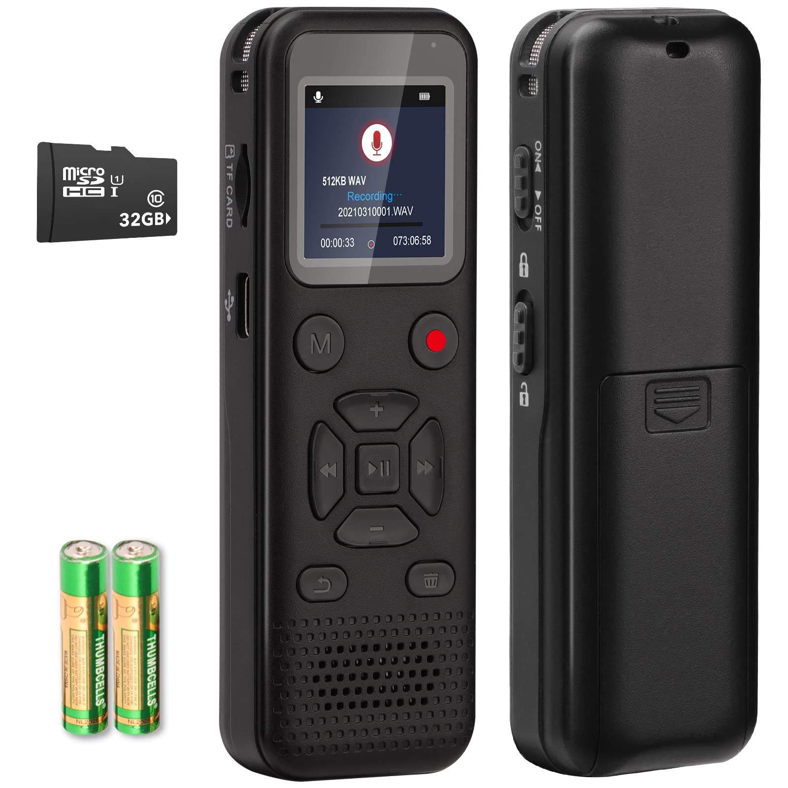 72Gb Digital Voice Activated Recorder: Portable Tape Recorder With Playback Audio Recording Device For Lectures Meetings, Small