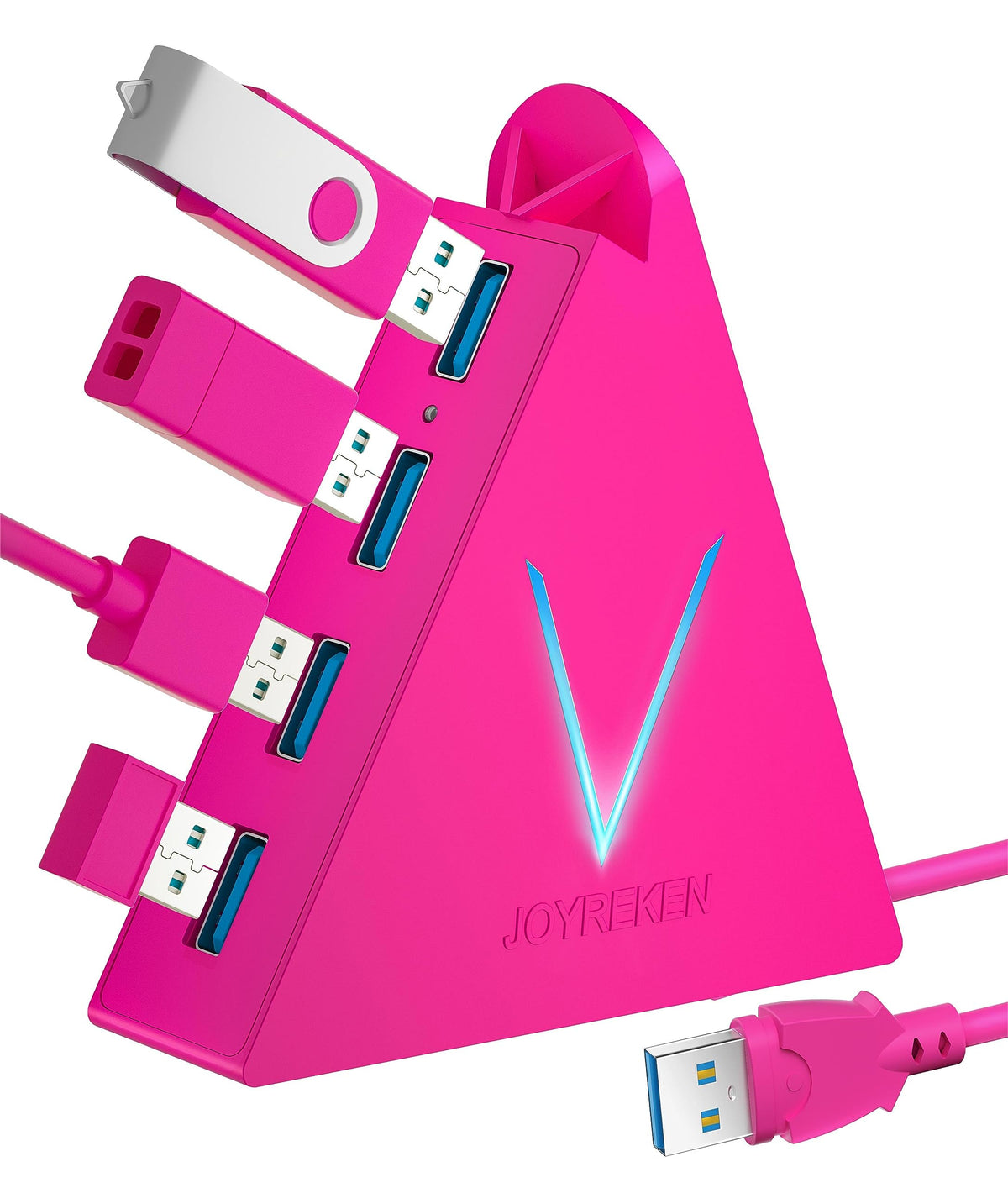 Usb Hub 3.0, Joyreken 4 Port Usb Splitter For Laptop, Ps4 Keyboard And Mouse Adapter Compatible With Xbox, Pc, Macbook, Surface Pro, Flash Drive, Hdd, Console, Printer, Camera,Keyborad,Mouse, Hot Pink
